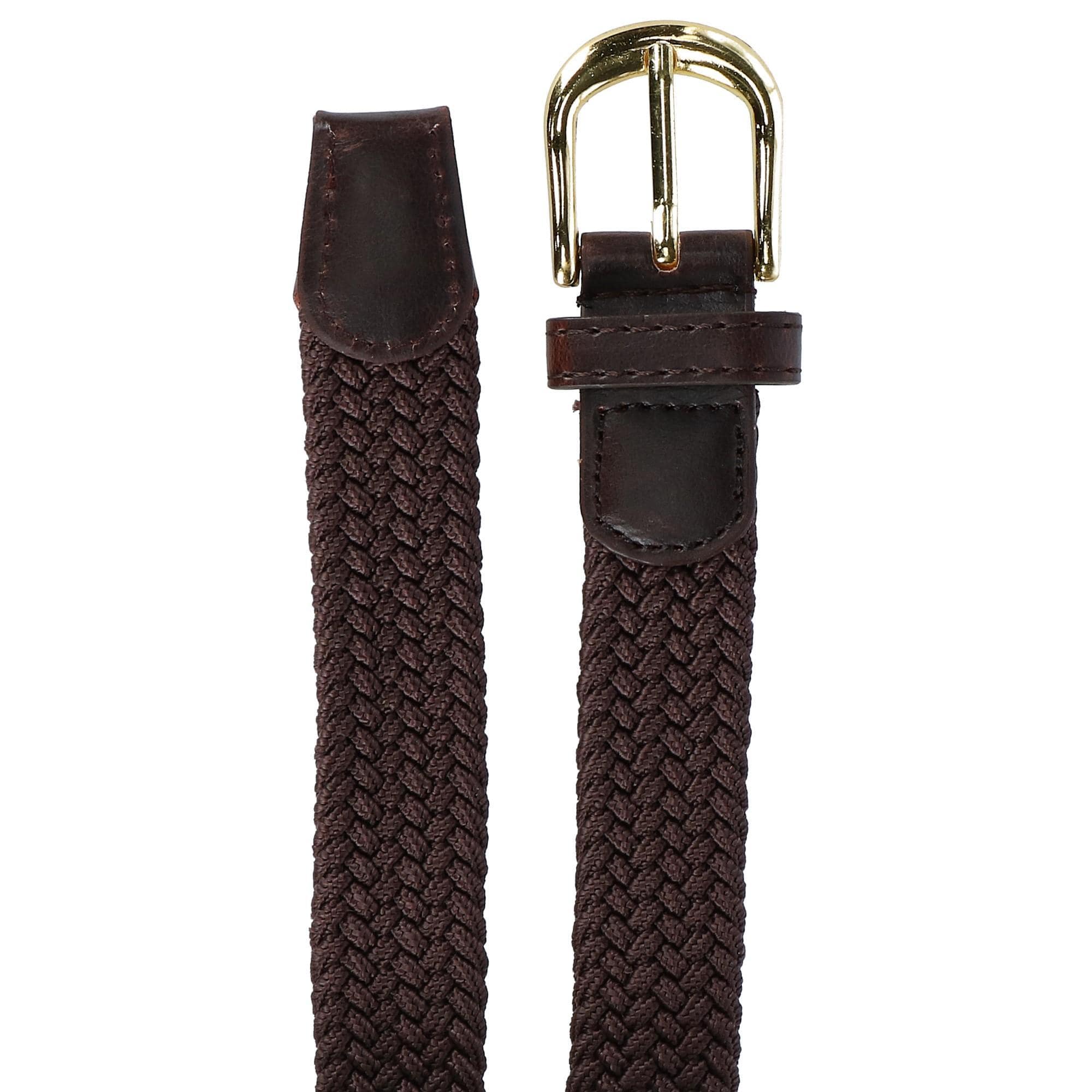 CTM® Women's Elastic Braided Stretch Belt with Gold Buckle 1 Inch - Brown