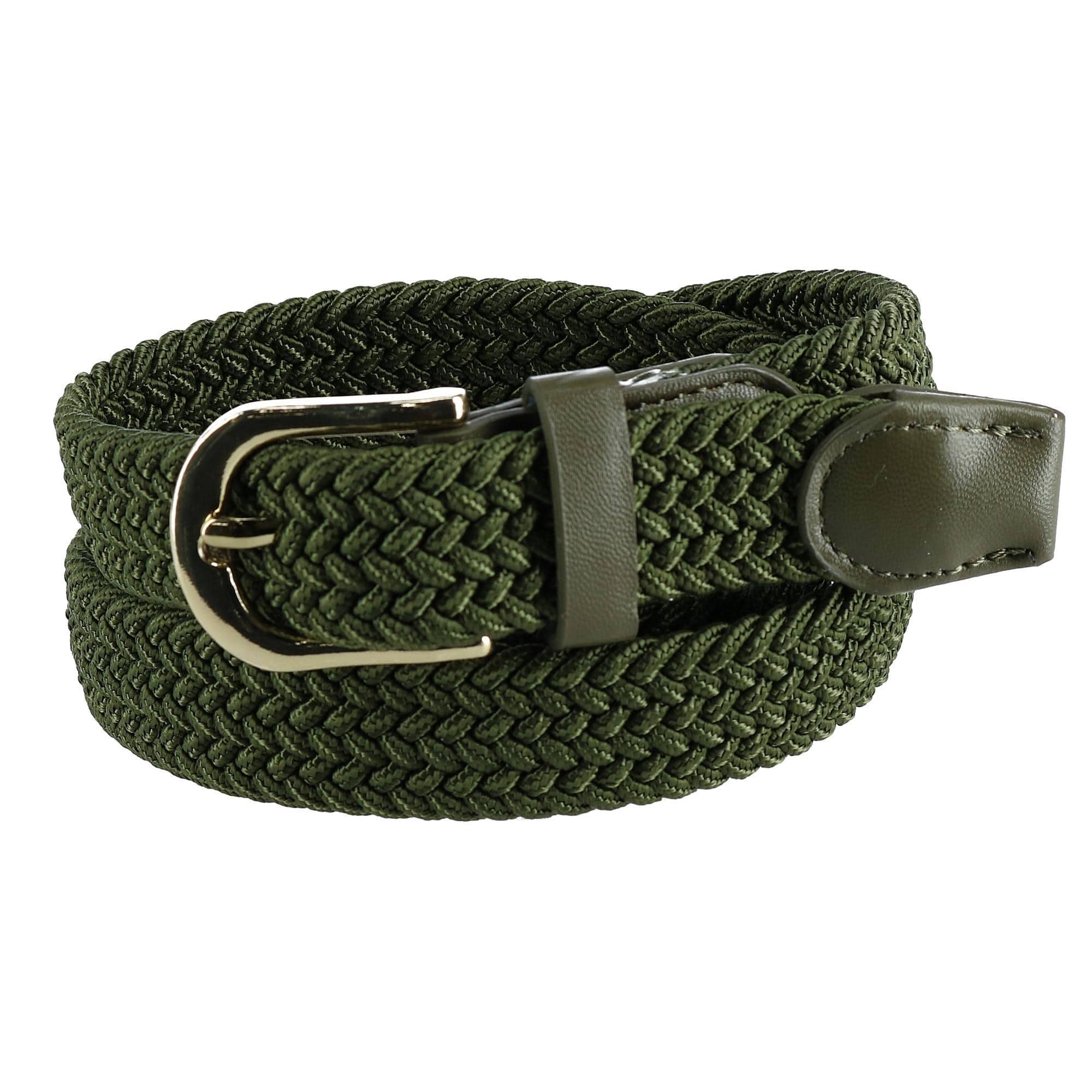 CTM® Women's Elastic Braided Stretch Belt with Gold Buckle 1 Inch - Olive