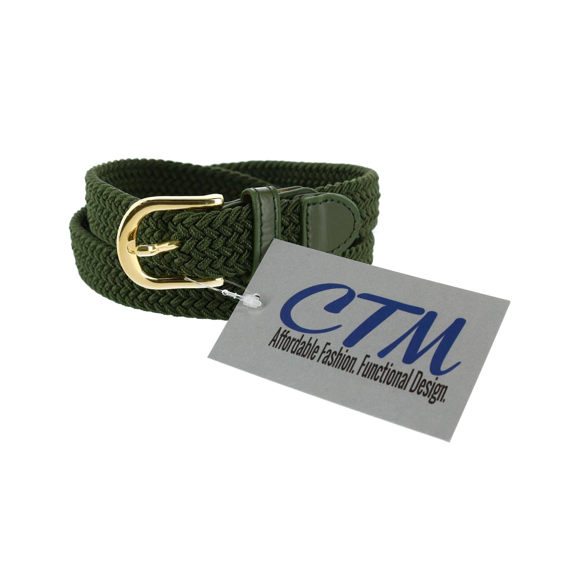 CTM® Women's Elastic Braided Stretch Belt with Gold Buckle 1 Inch - Olive