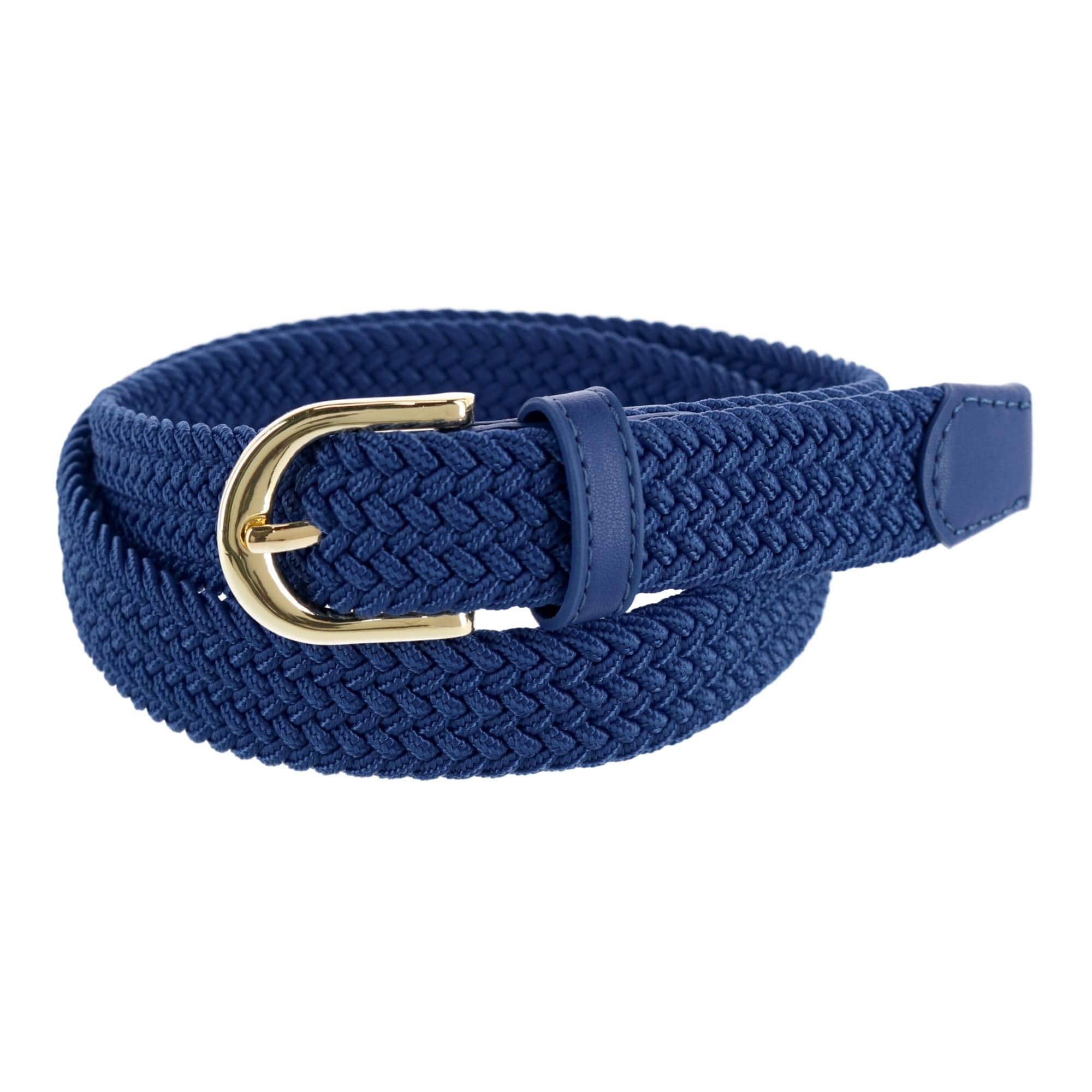 CTM® Women's Elastic Braided Stretch Belt with Gold Buckle 1 Inch - Royal