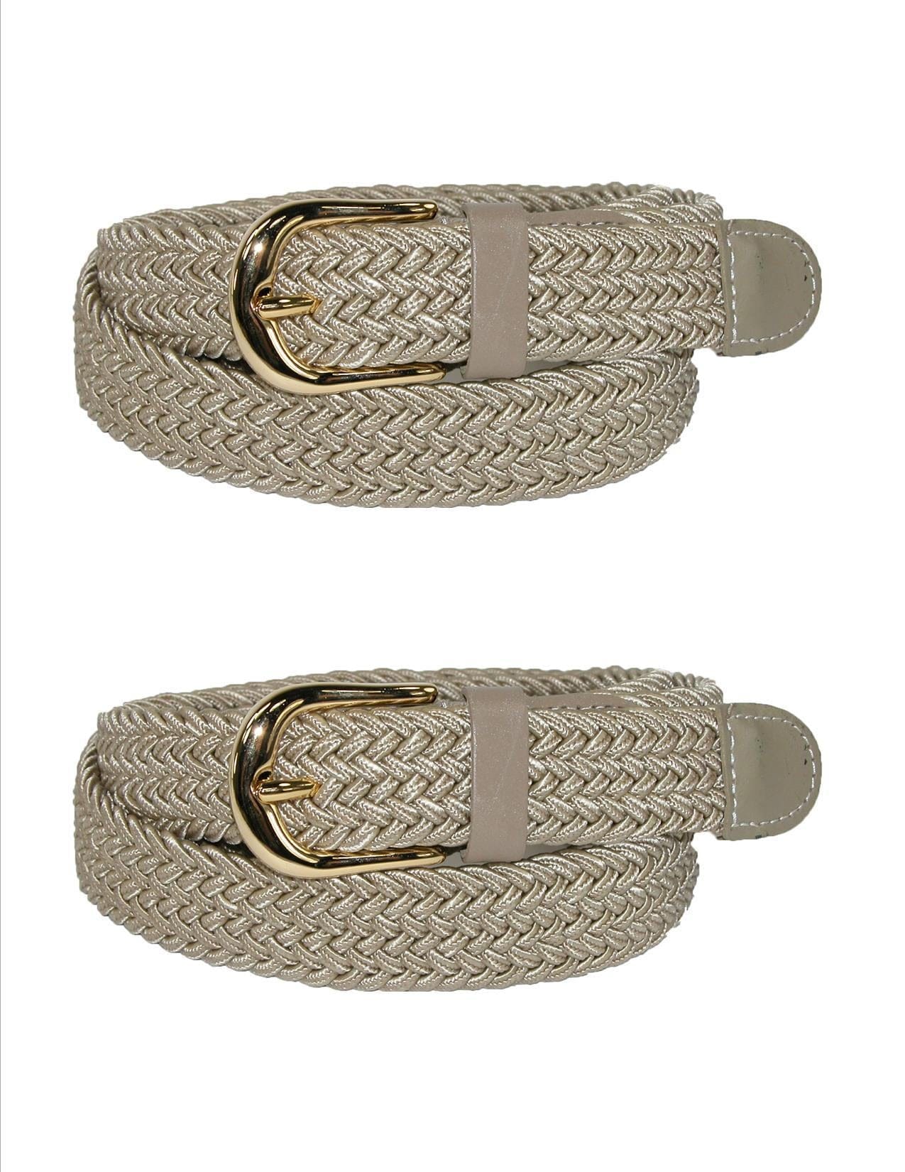 CTM® Women's Elastic Braided Stretch Belt (Pack of 2) - Beige