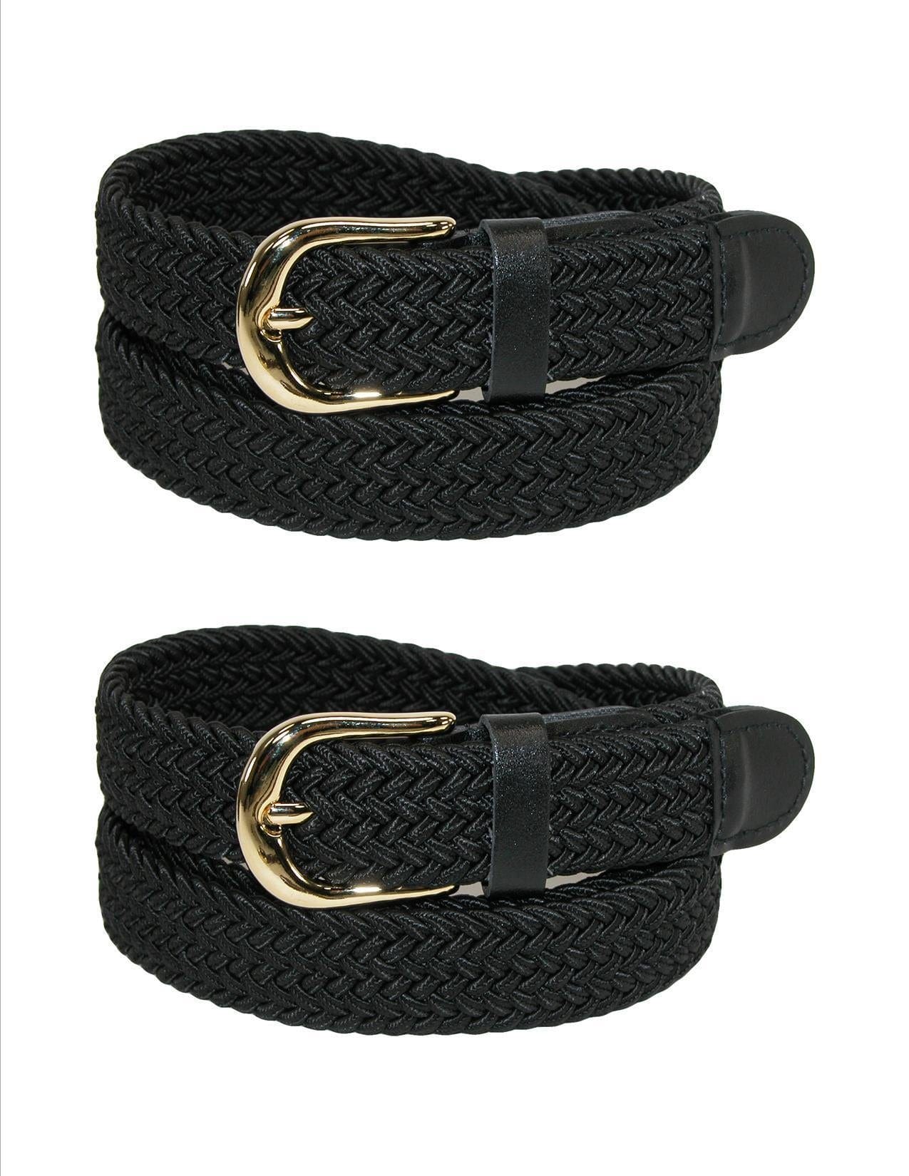 CTM® Women's Elastic Braided Stretch Belt (Pack of 2) - Black