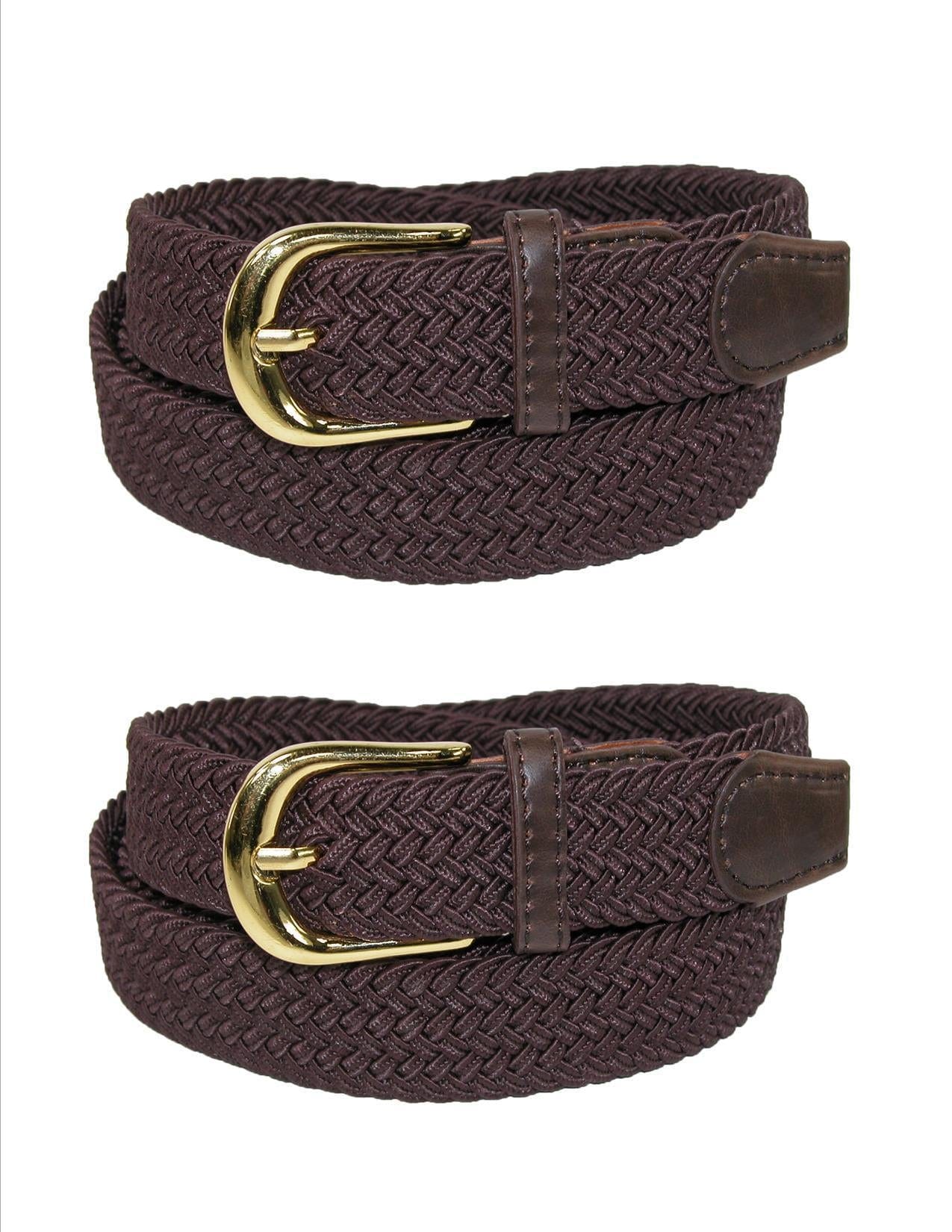CTM® Women's Elastic Braided Stretch Belt (Pack of 2) - Brown