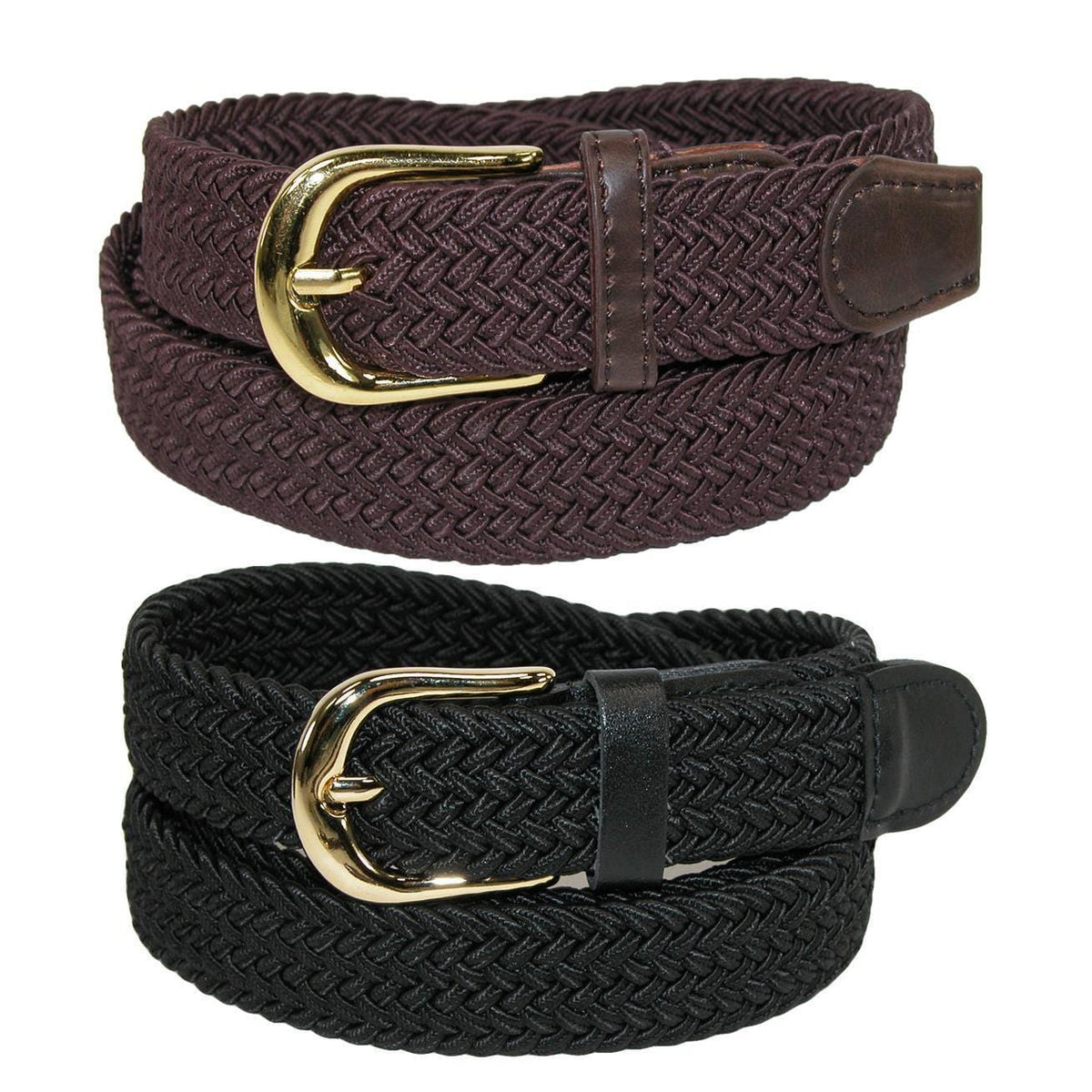 CTM® Women's Elastic Braided Stretch Belt (Pack of 2 Colors)