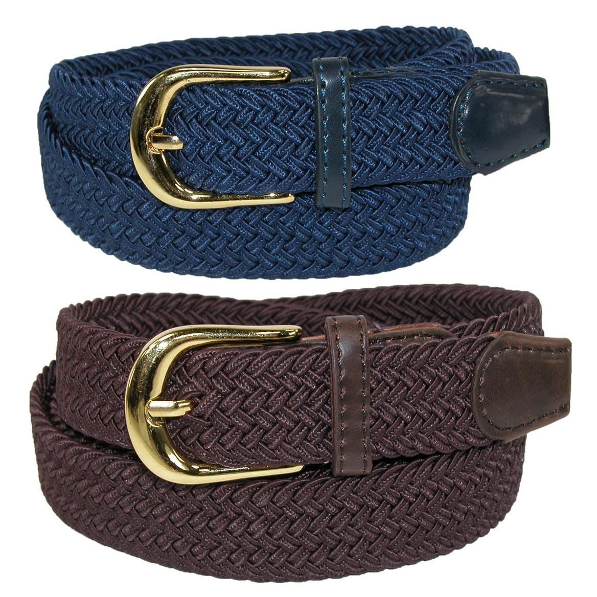 CTM® Women's Elastic Braided Stretch Belt (Pack of 2 Colors) - Brown and Navy