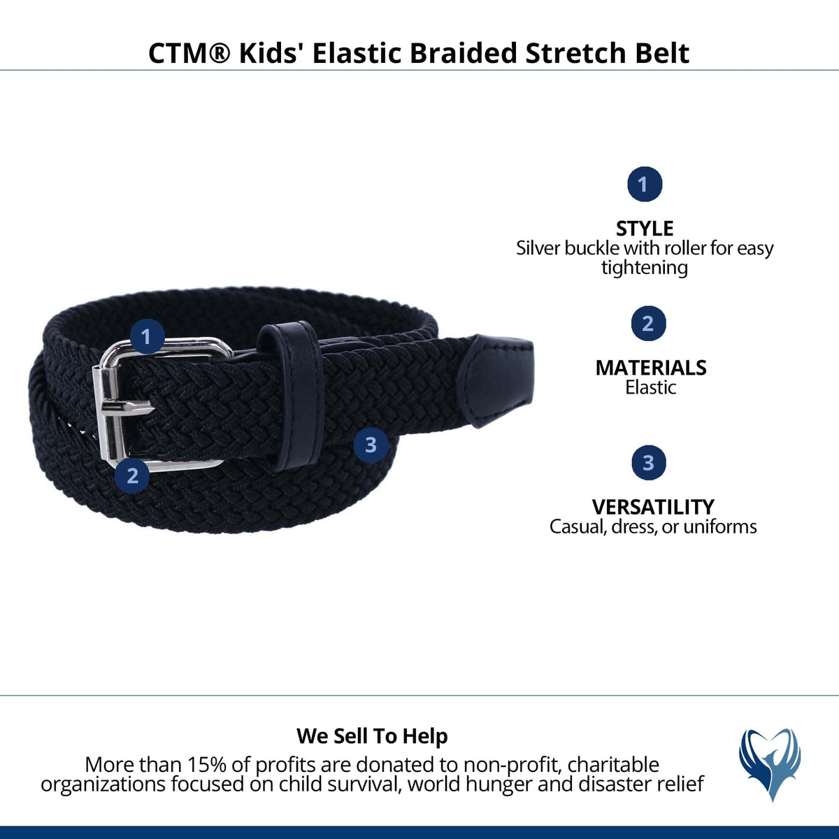 CTM® Kids' Elastic Braided Stretch Belt - Black