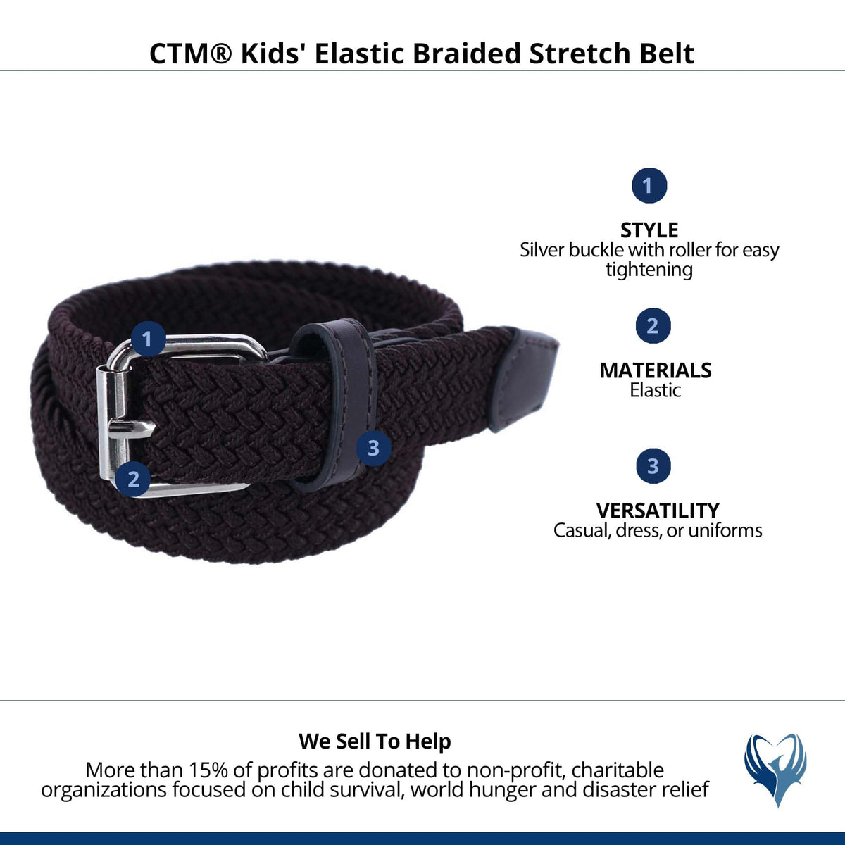CTM® Kids' Elastic Braided Stretch Belt - Brown