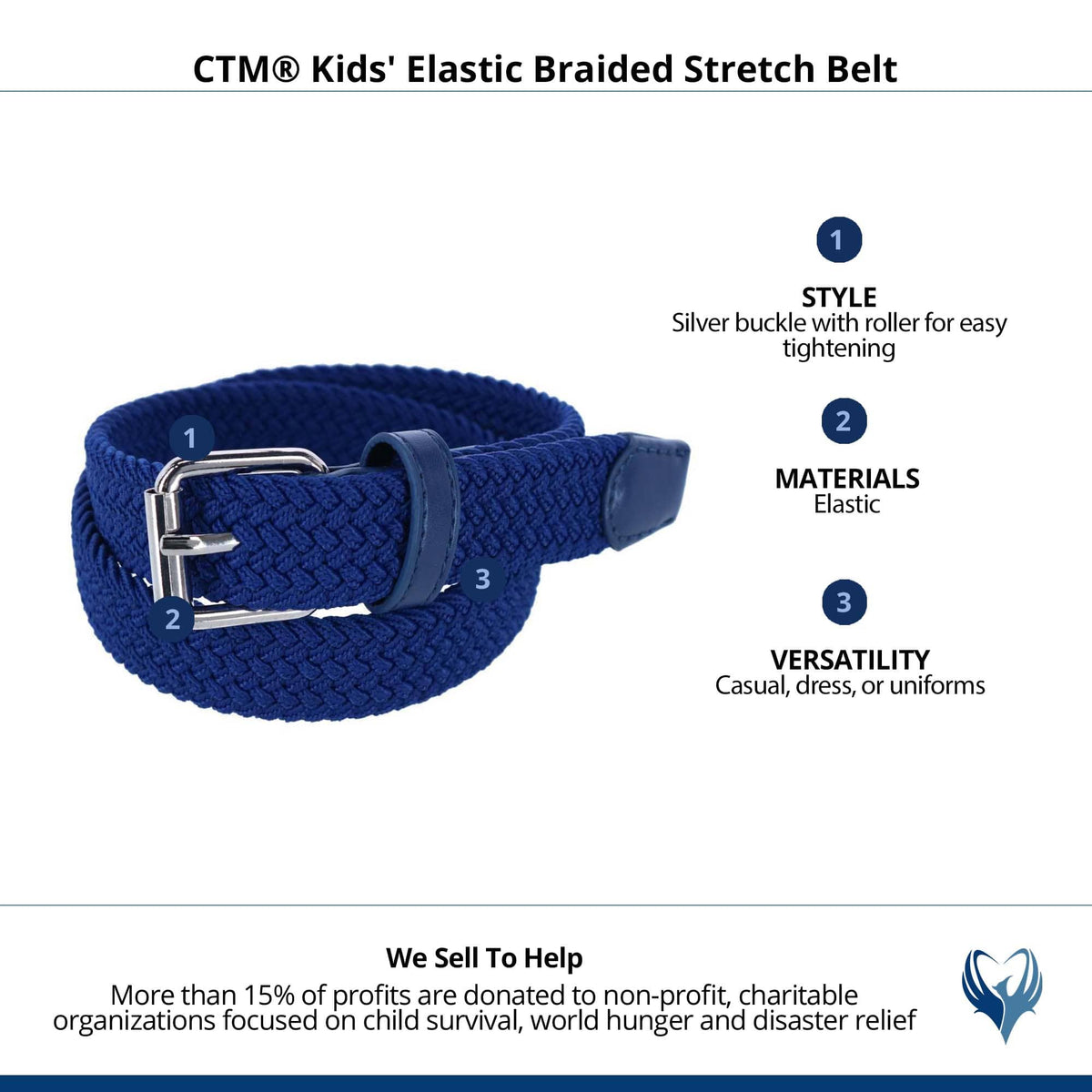 CTM® Kids' Elastic Braided Stretch Belt - Navy