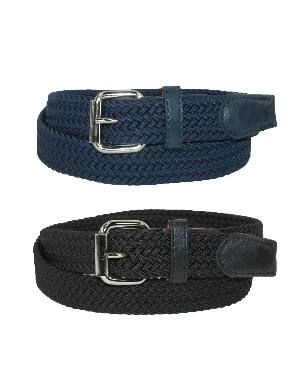 CTM® Kids' Elastic Braided Stretch Belt (Pack of 2 Colors) - Black and Navy