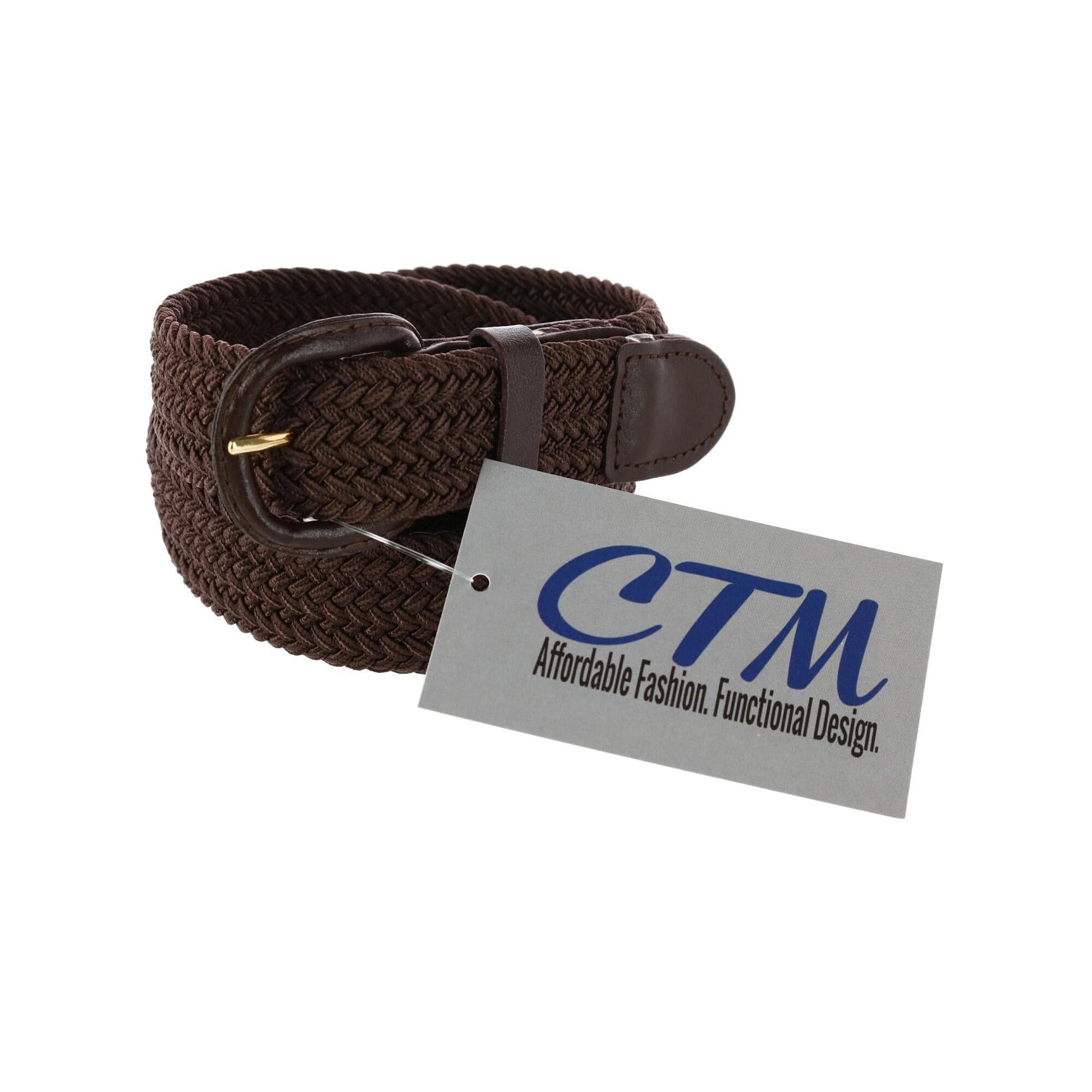 CTM® Men's Elastic Braided Belt with Covered Buckle (Big & Tall Available) - Brown