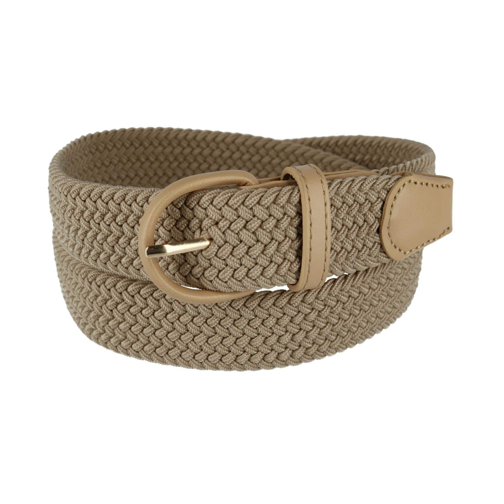 CTM® Men's Elastic Braided Belt with Covered Buckle (Big & Tall Available) - Khaki