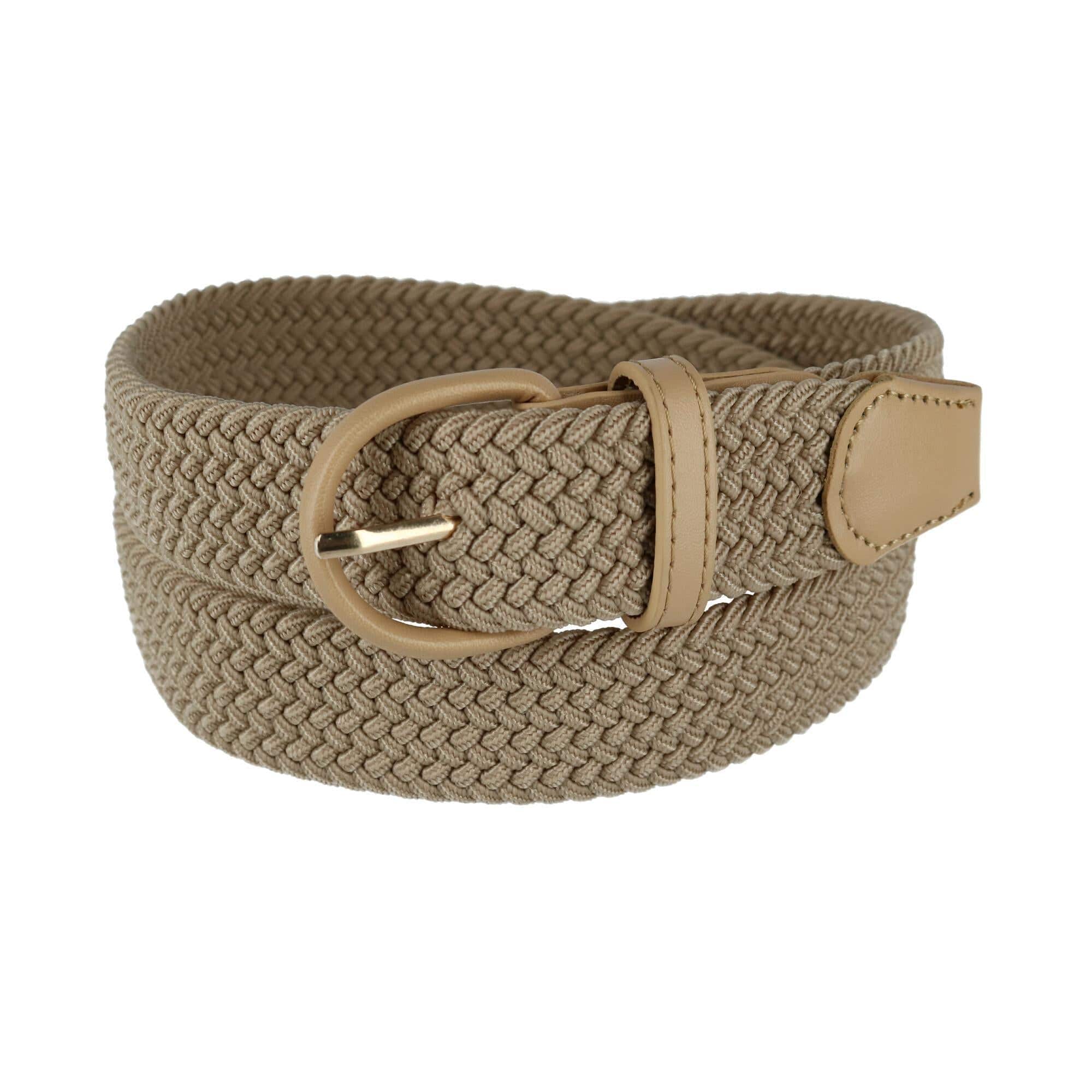 CTM® Men's Elastic Braided Belt with Covered Buckle (Big & Tall Available) - Khaki