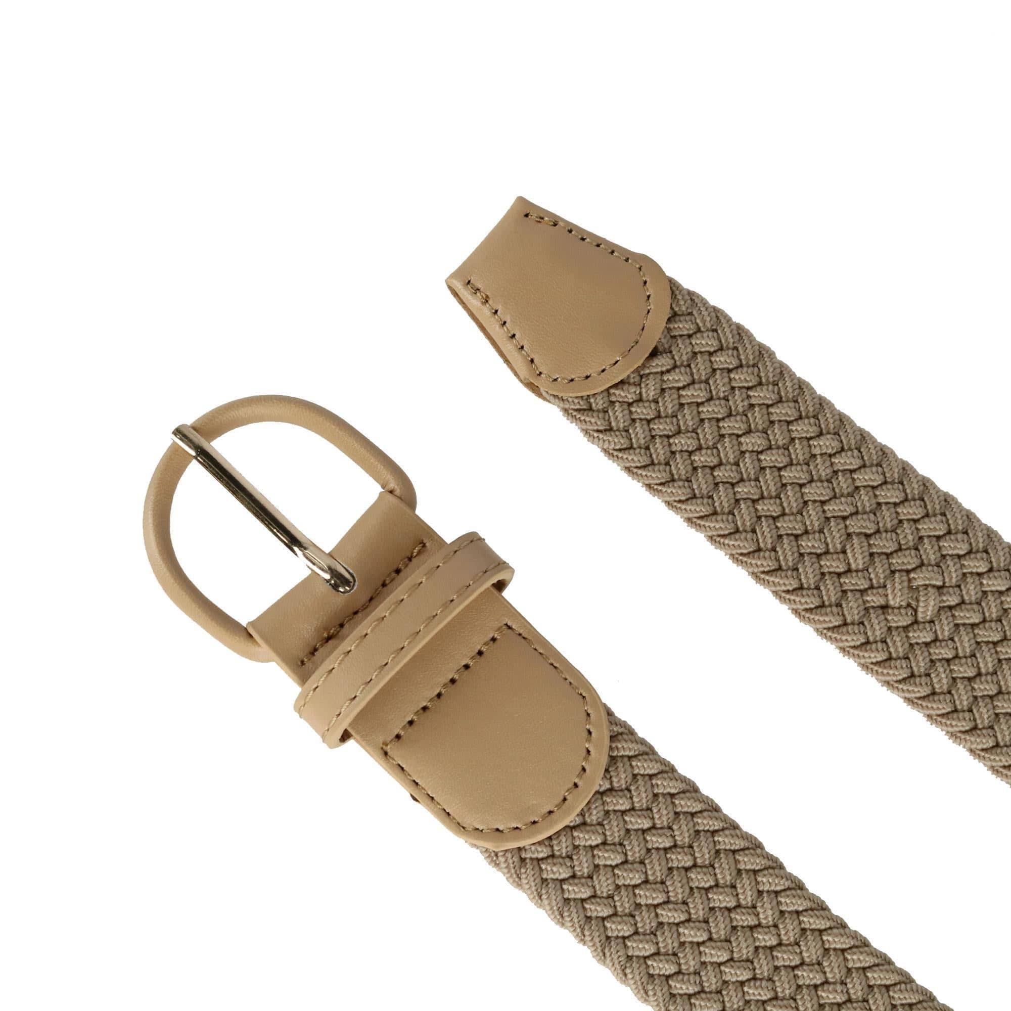 CTM® Men's Elastic Braided Belt with Covered Buckle (Big & Tall Available) - Khaki