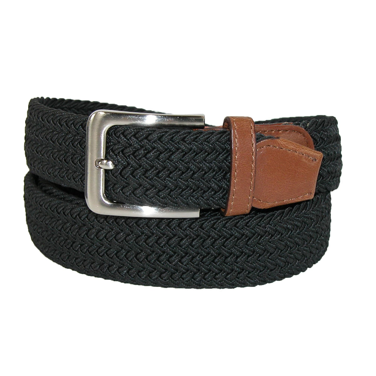 Men's Big & Tall Elastic Braided Belt with Silver Buckle and Tan Tabs ...