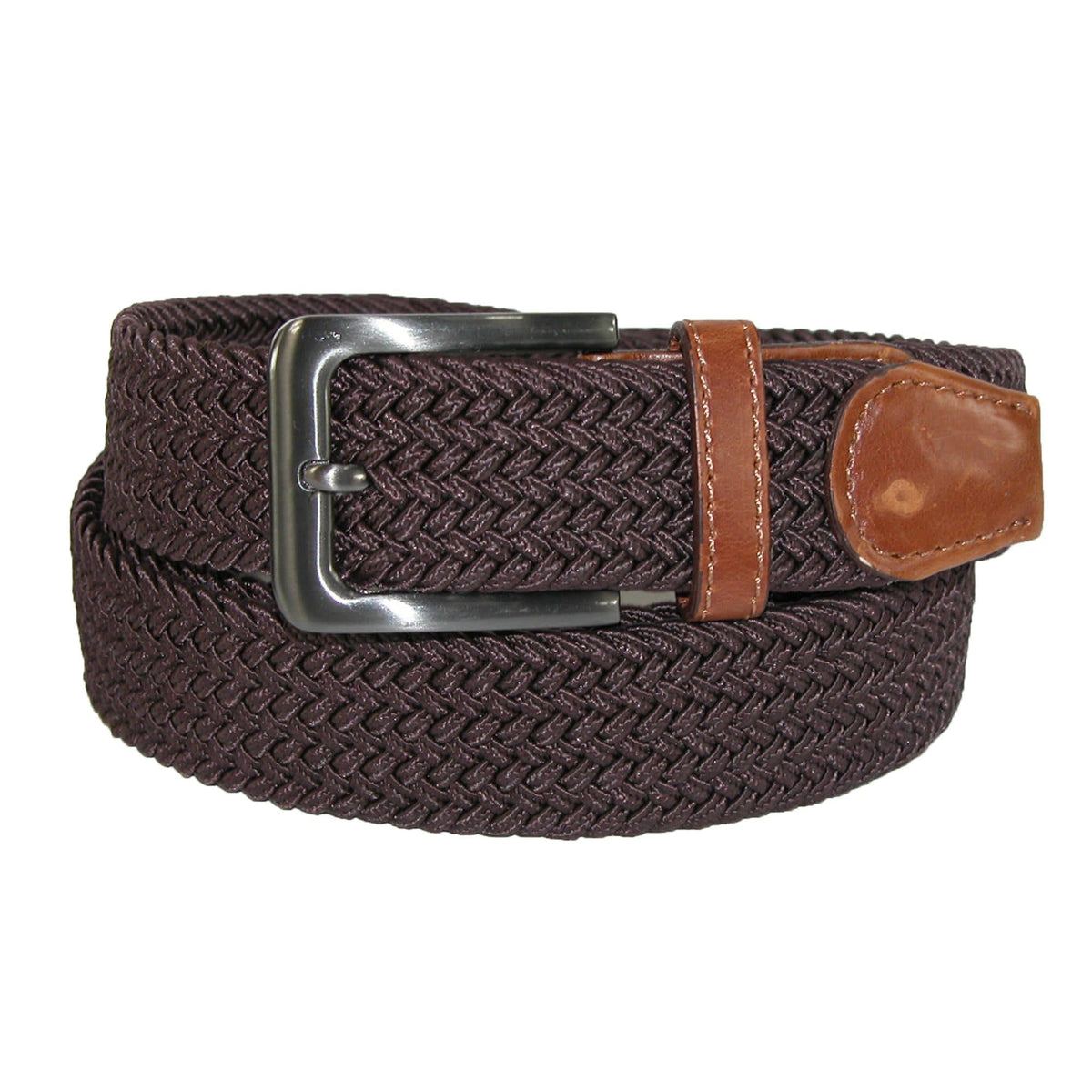 Men's Big & Tall Elastic Braided Belt with Silver Buckle and Tan Tabs ...