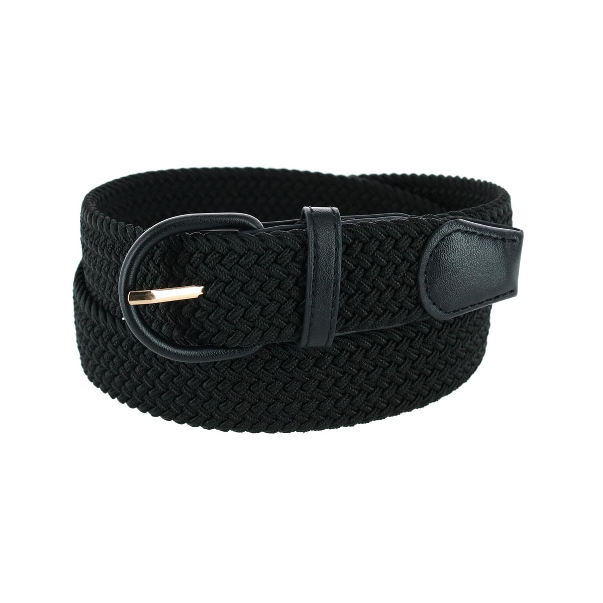 CTM® Men's Elastic Braided Belt with Covered Buckle (Pack of 2) - Black