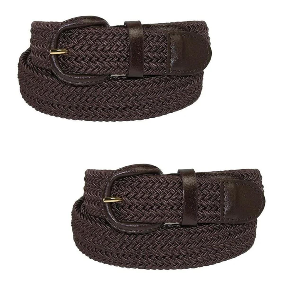 CTM® Men's Elastic Braided Belt with Covered Buckle (Pack of 2) - Brown