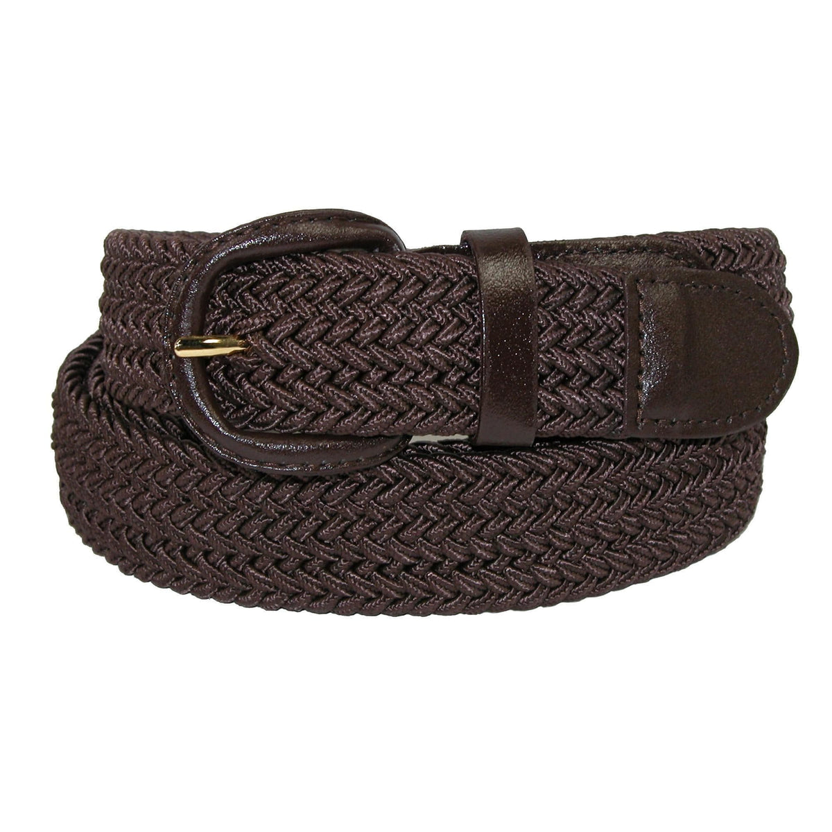 CTM® Men's Elastic Braided Belt with Covered Buckle (Pack of 2) - Brown