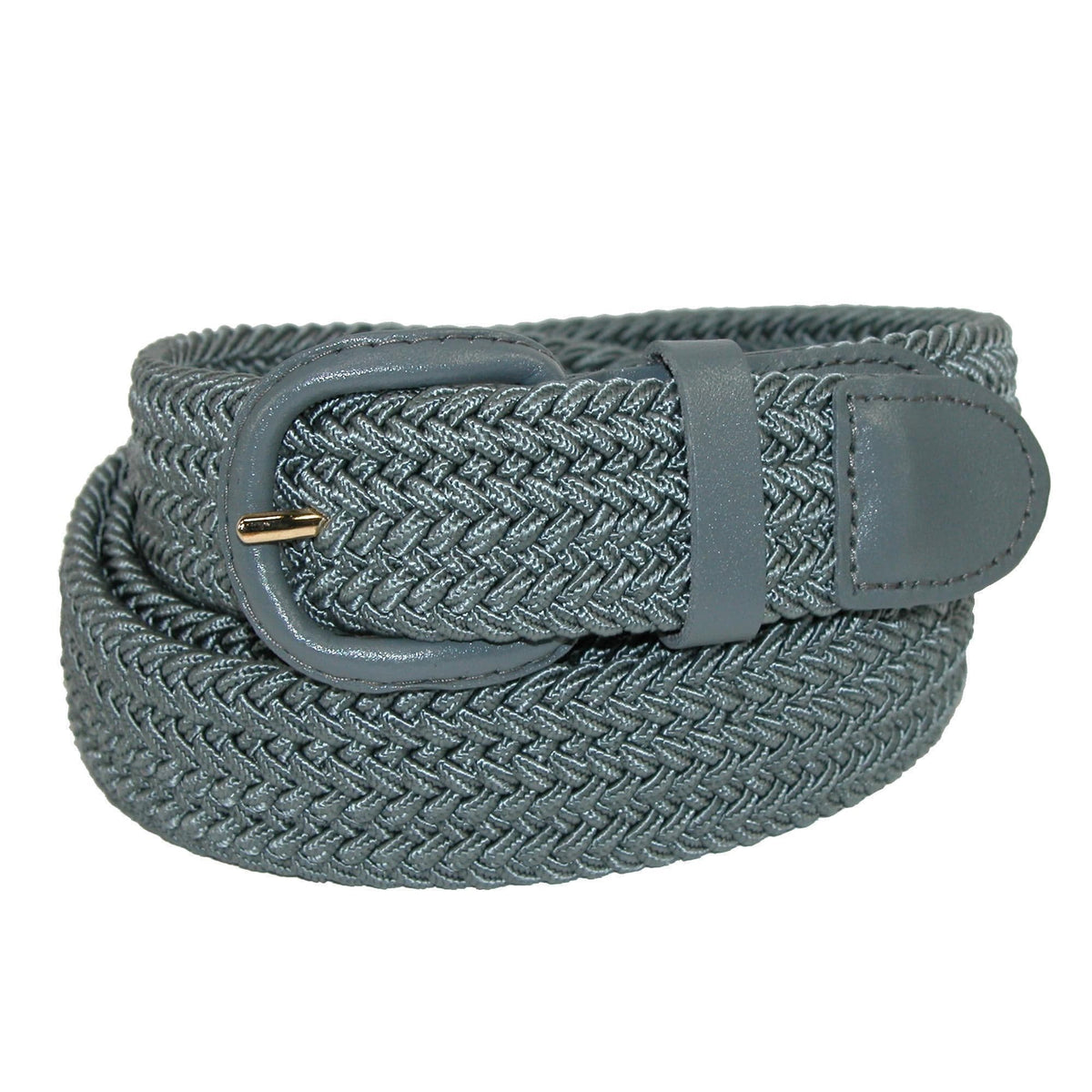 CTM® Men's Elastic Braided Belt with Covered Buckle (Pack of 2) - Grey