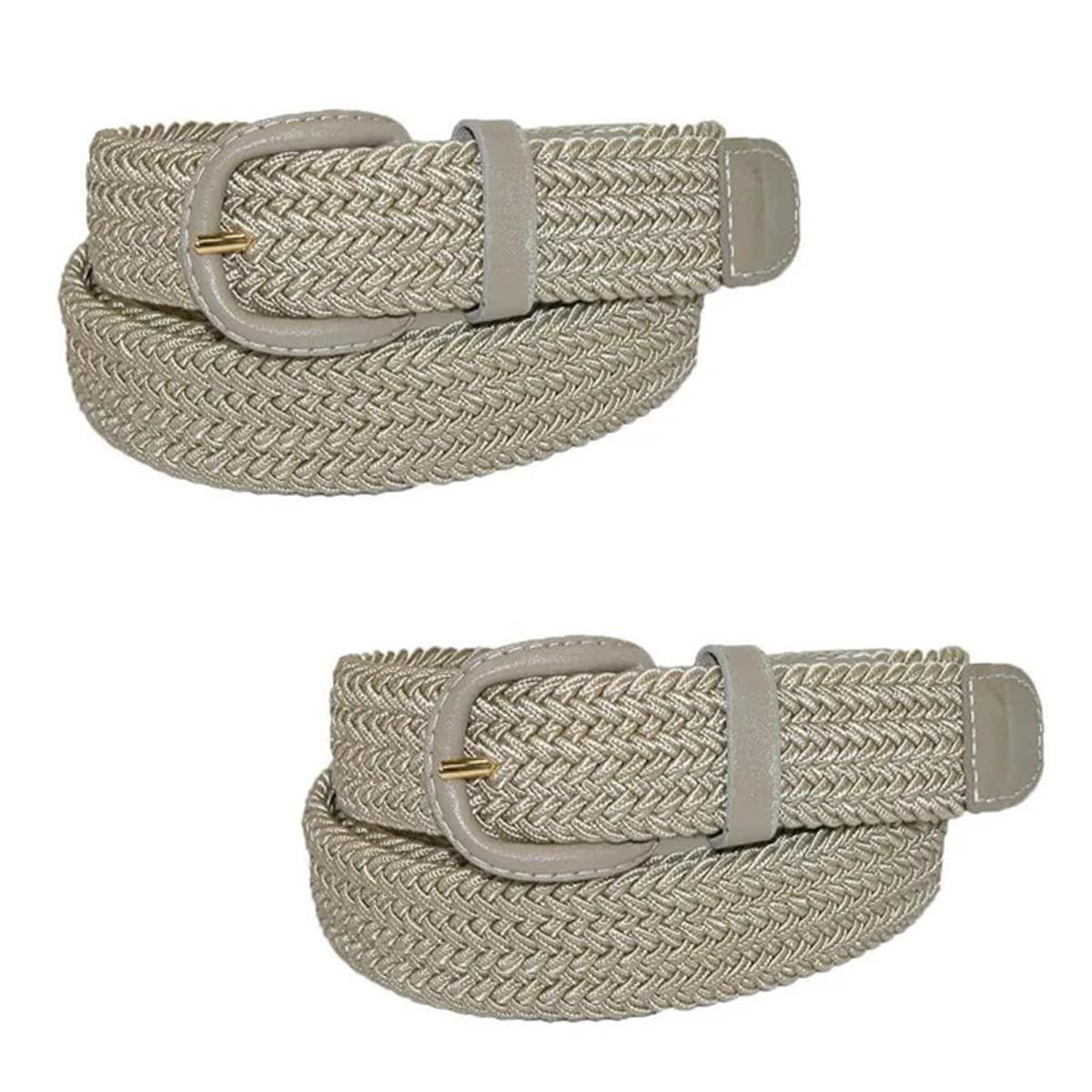 CTM Men's Elastic Braided Stretch Belt With Silver Buckle - Tan Leather Tabs, Adjustable Fit 10 thumbnail image