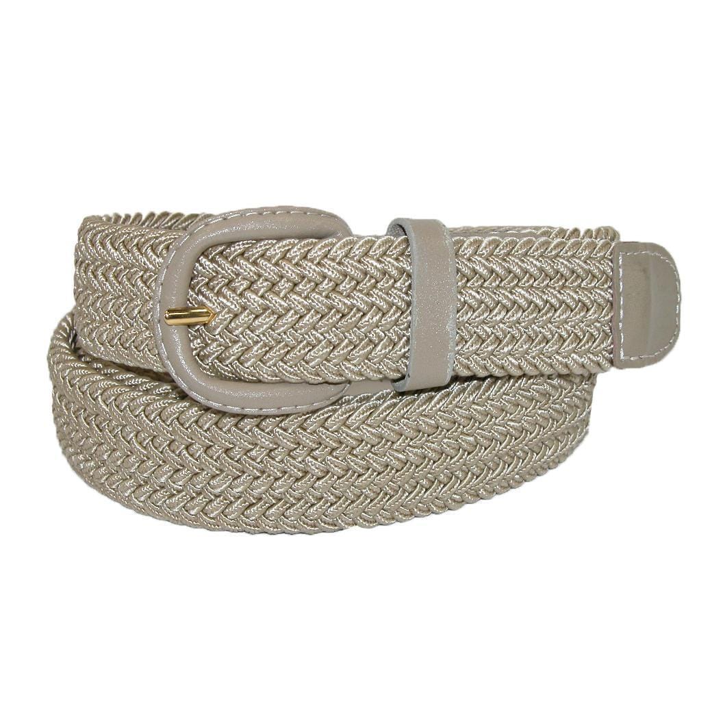 CTM® Men's Elastic Braided Belt with Covered Buckle (Pack of 2) - Khaki