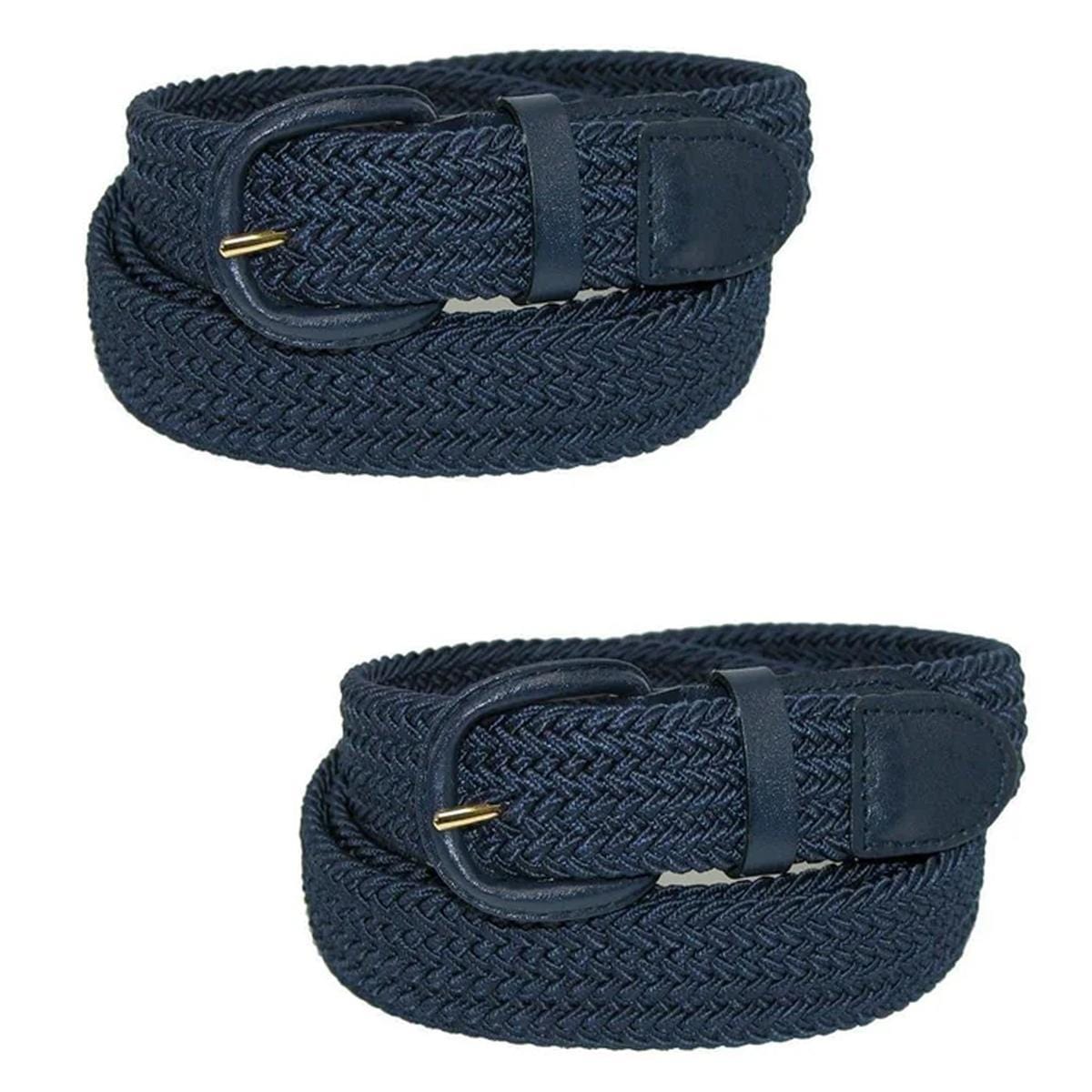 CTM® Men's Elastic Braided Belt with Covered Buckle (Pack of 2) - Navy