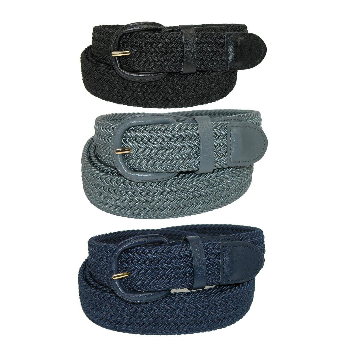 CTM® Men's Elastic Braided Stretch Belt (Pack of 3 Colors) - Black Grey Navy