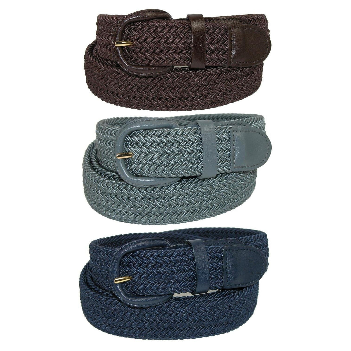 CTM® Men's Elastic Braided Stretch Belt (Pack of 3 Colors) - Brown Grey Navy