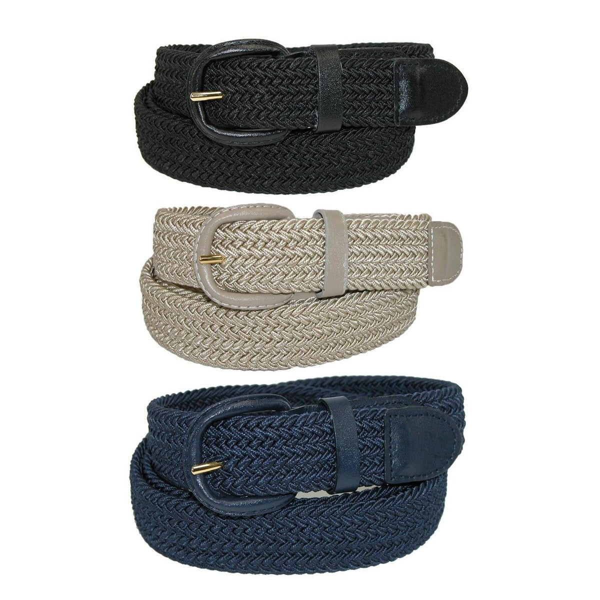 CTM® Men's Elastic Braided Stretch Belt (Pack of 3 Colors) - Men's Elastic Braided Stretch Belt (Pack of 3 Colors)