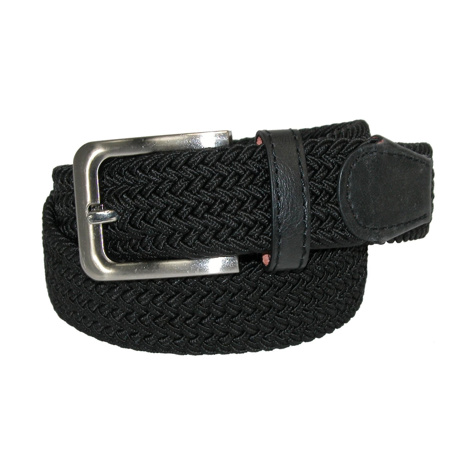 CTM® Men's Braided Stretch Belt Silver Buckle Adjustable Elastic