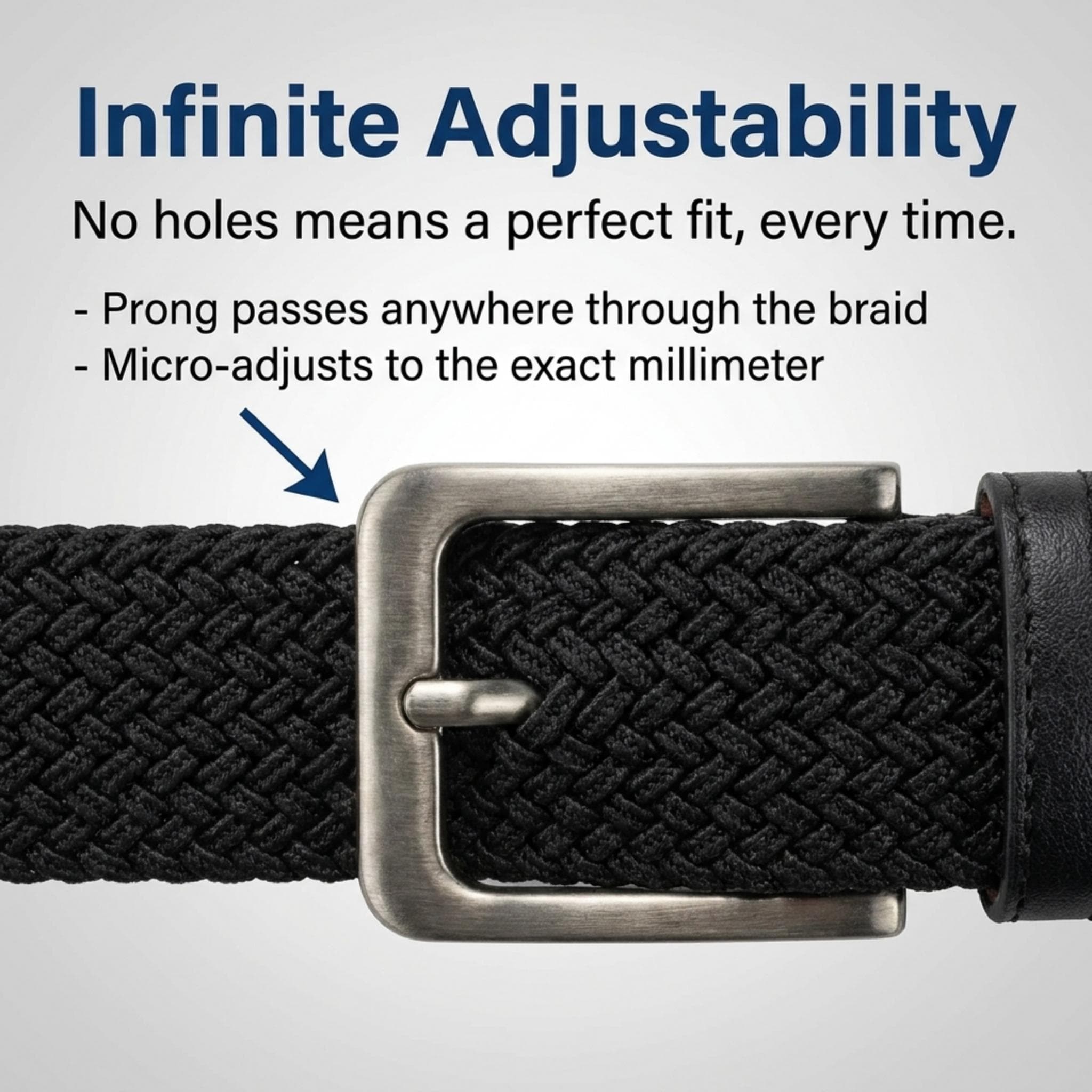 CTM® Men's Braided Stretch Belt Silver Buckle Adjustable Elastic - Black