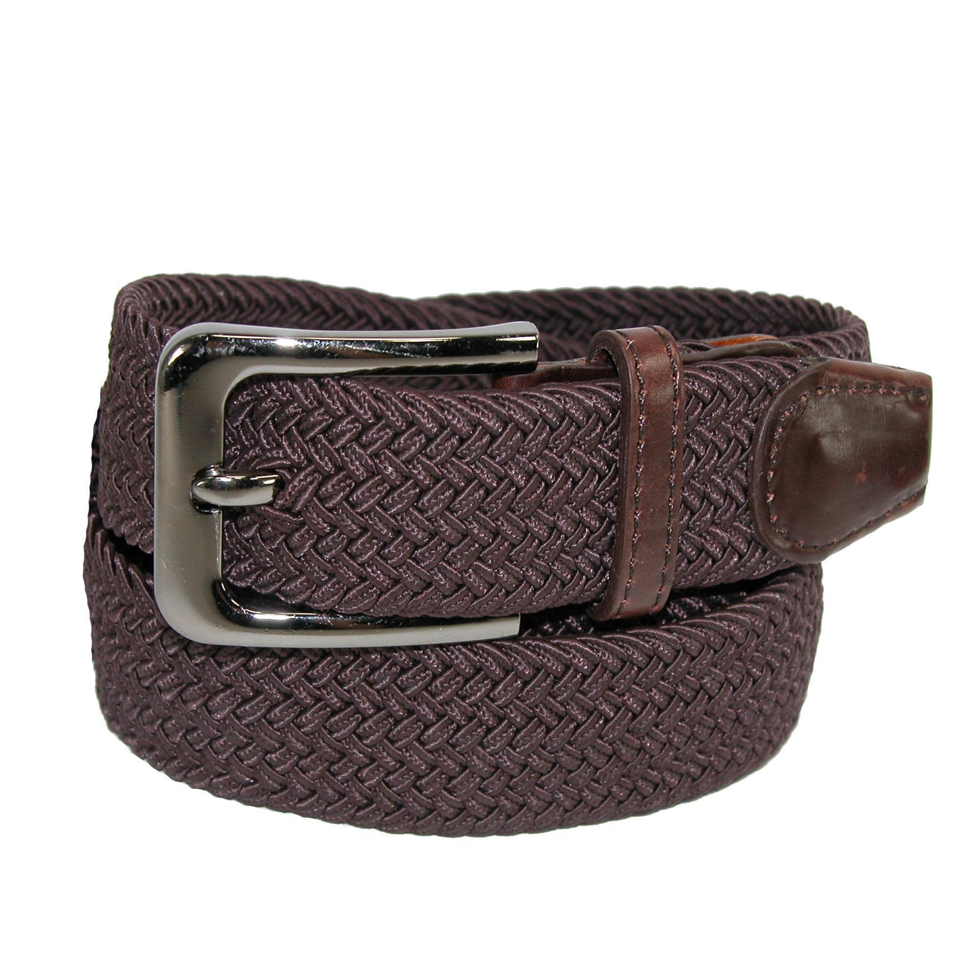 CTM® Men's Braided Stretch Belt Silver Buckle Adjustable Elastic