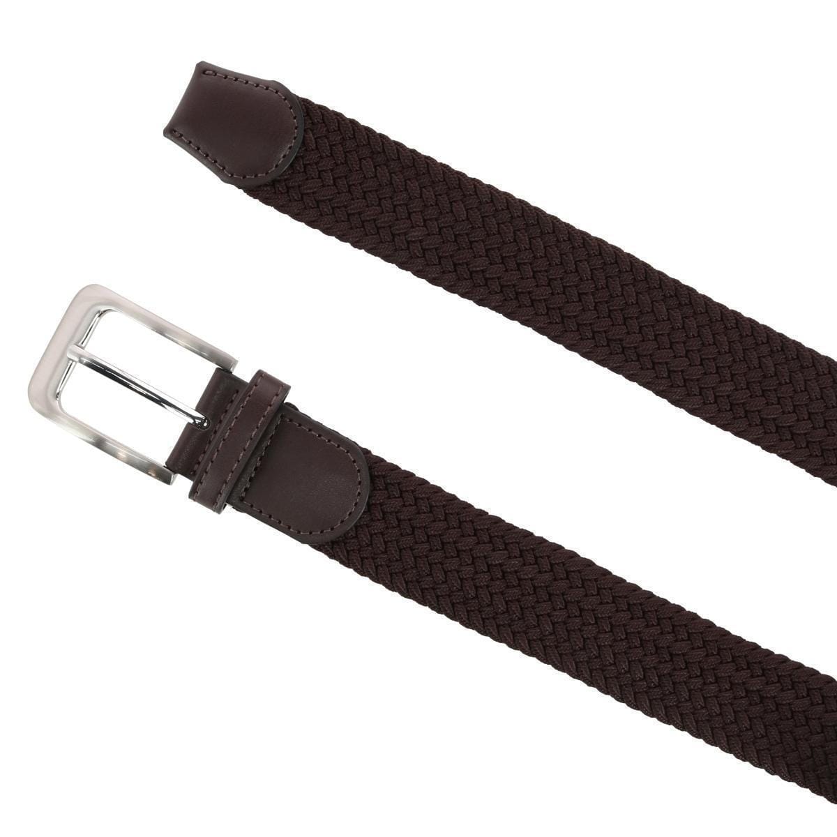 CTM® Men's Braided Stretch Belt Silver Buckle Adjustable Elastic - Brown