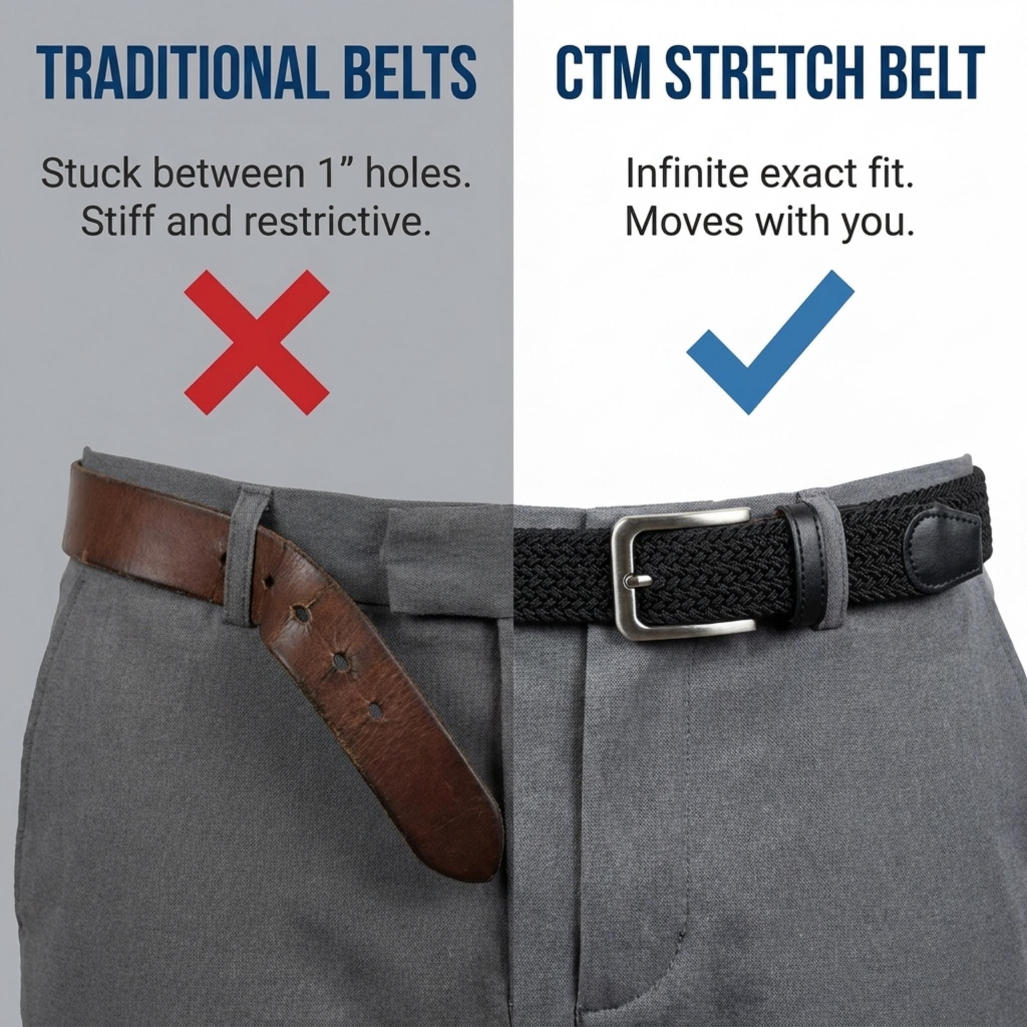 CTM® Men's Braided Stretch Belt Silver Buckle Adjustable Elastic - Brown