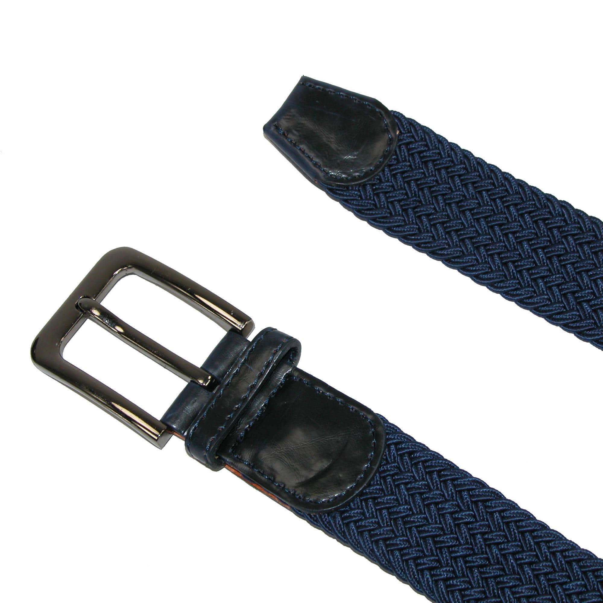 CTM® Men's Braided Stretch Belt Silver Buckle Adjustable Elastic - Navy