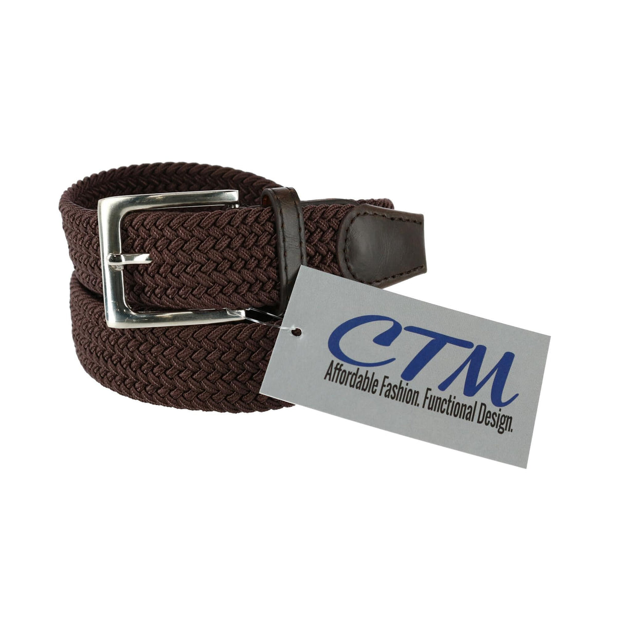 CTM® Men's Big & Tall Elastic Braided Stretch Belt with Silver Buckle - Brown