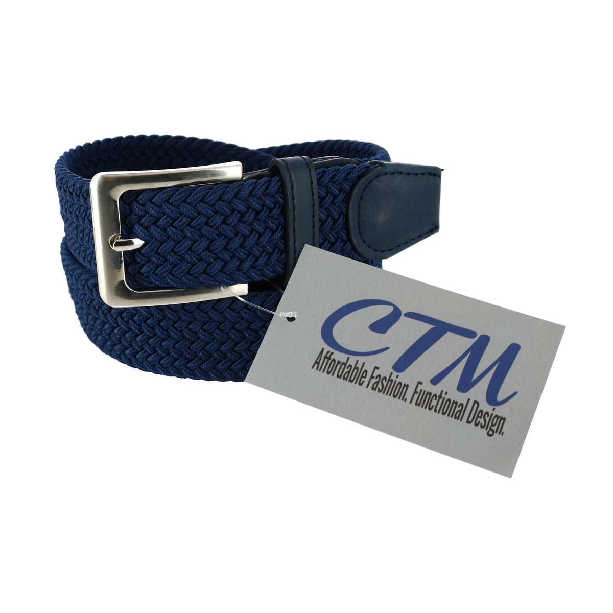CTM® Men's Big & Tall Elastic Braided Stretch Belt with Silver Buckle - Navy