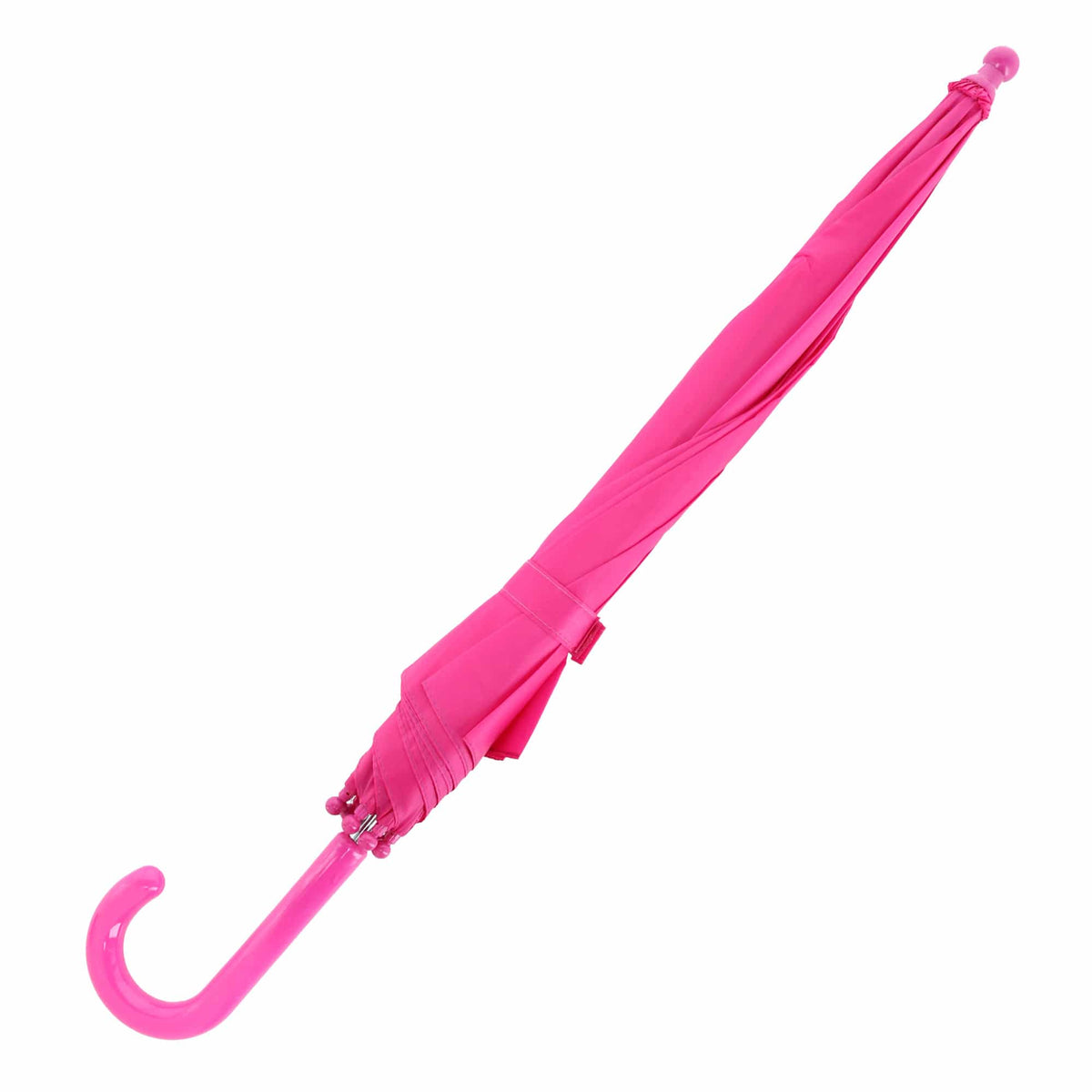 iRain Kid's Solid Color Stick Umbrella with Hook Handle - Hot Pink