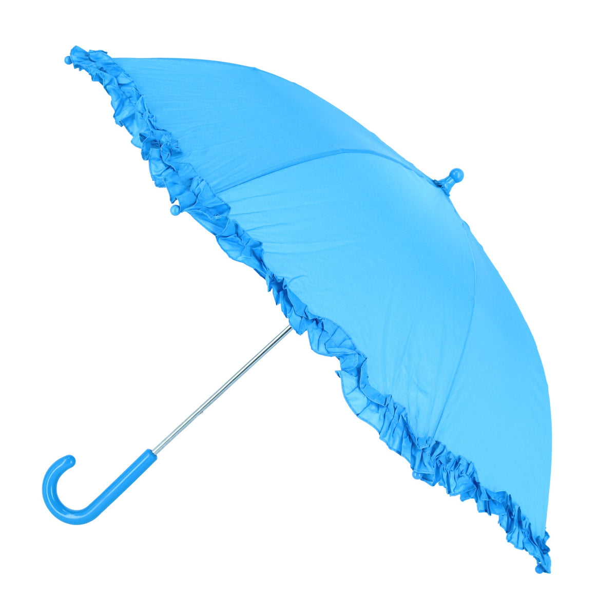 iRain Kids Ruffled Umbrella Solid Color Girls Umbrella with Hook Handle - Light Blue