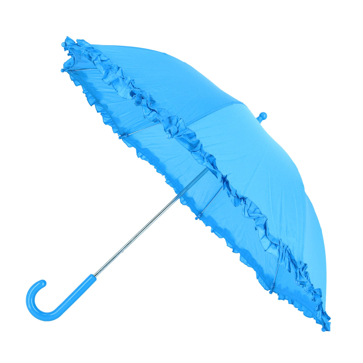 iRain Kids Ruffled Umbrella Solid Color Girls Umbrella with Hook Handle - Light Blue
