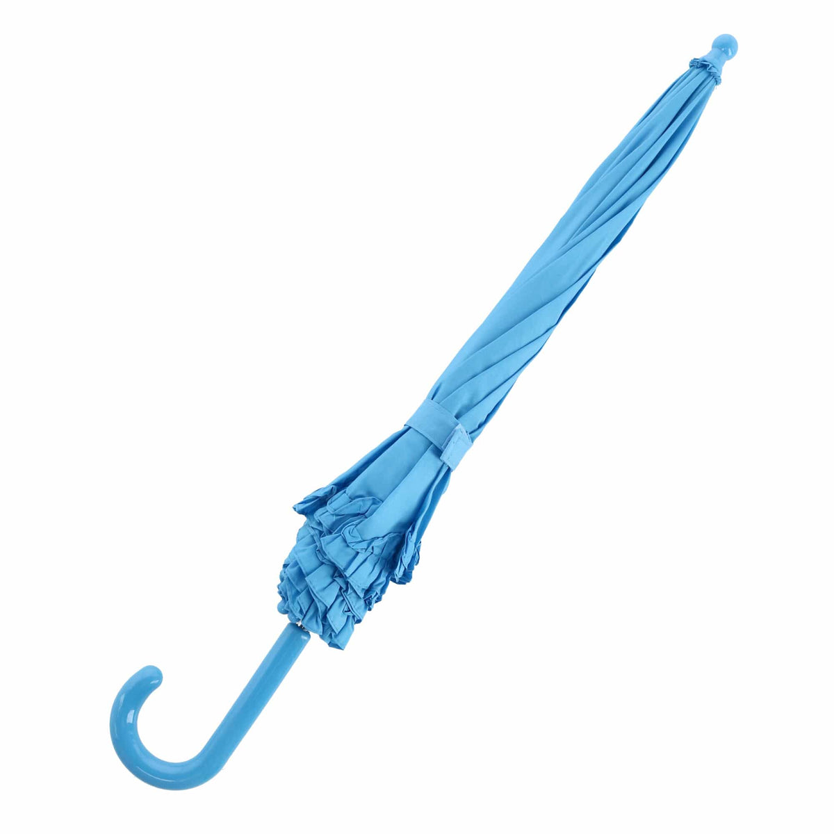 iRain Kids Ruffled Umbrella Solid Color Girls Umbrella with Hook Handle - Light Blue