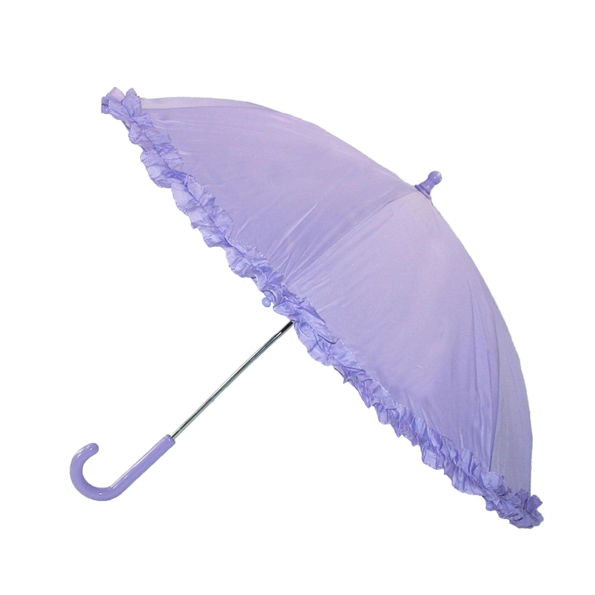 iRain Kids Ruffled Umbrella Solid Color Girls Umbrella with Hook Handle - Purple