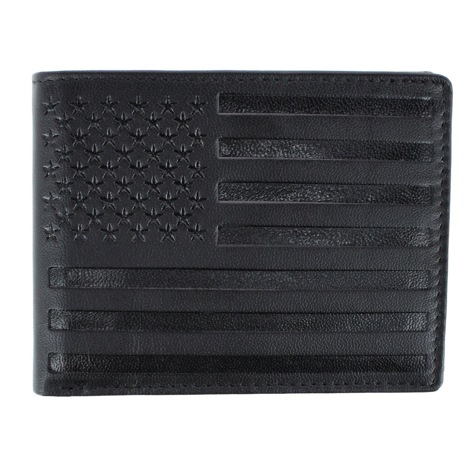 CTM® Men's Leather American Flag Embossed Bifold Wallet - Black