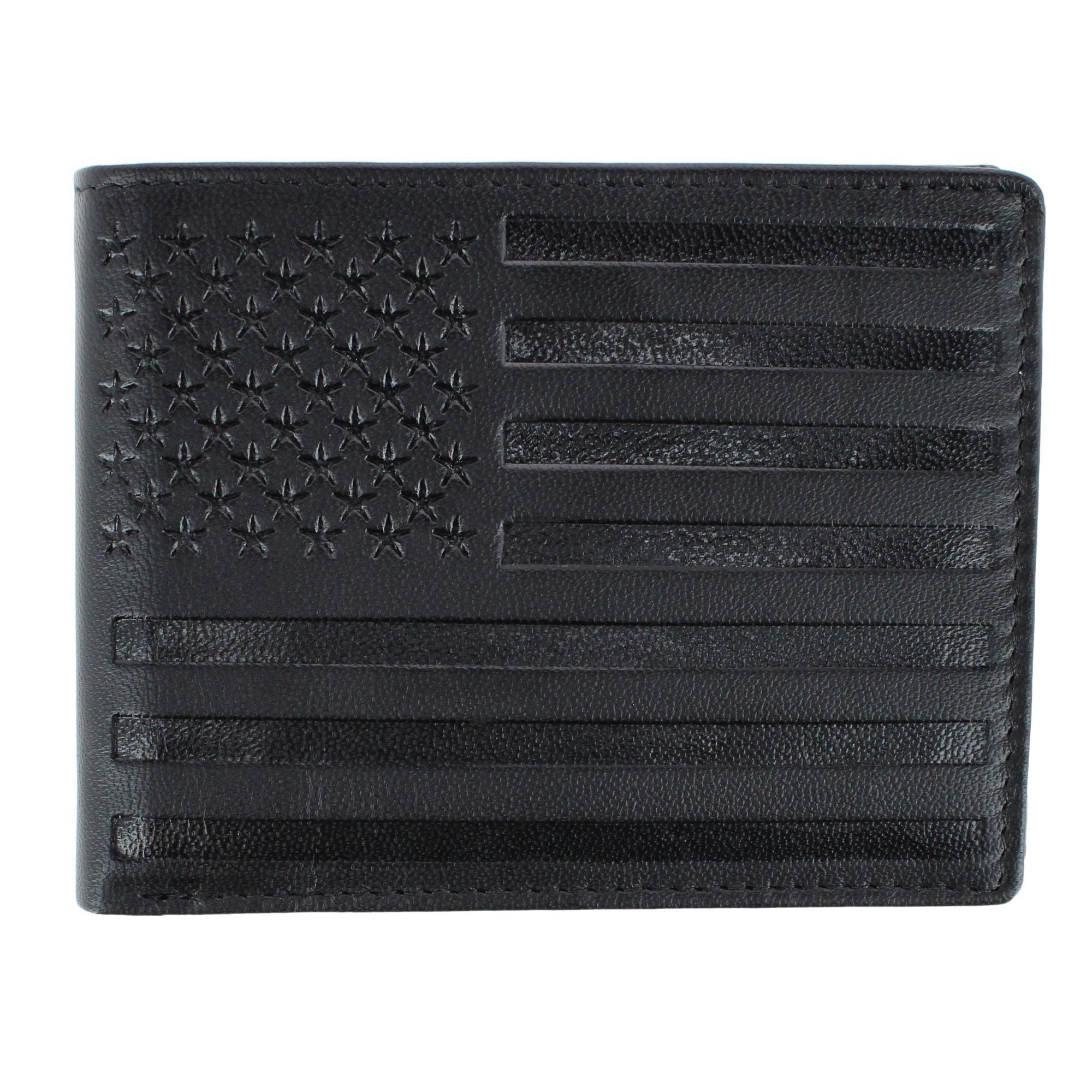CTM® Men's Leather American Flag Embossed Bifold Wallet - Black