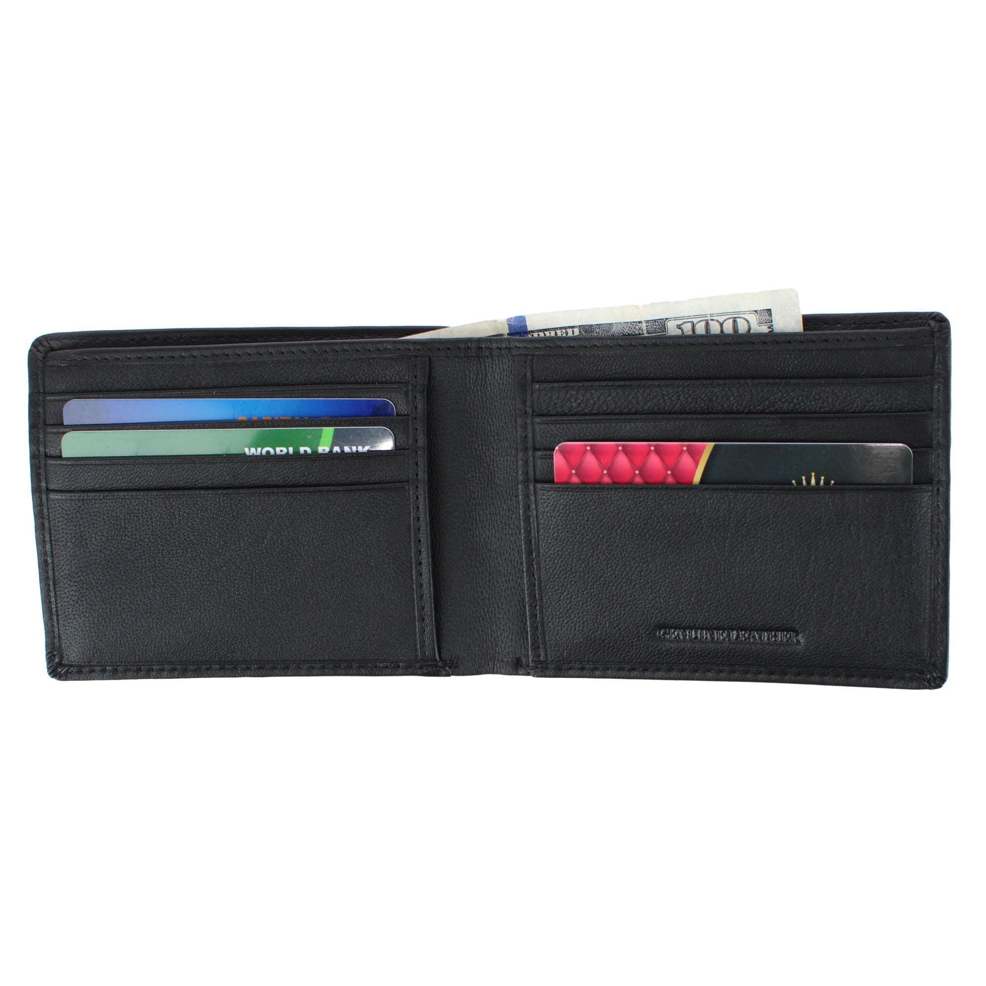 CTM® Men's Leather American Flag Embossed Bifold Wallet - Black