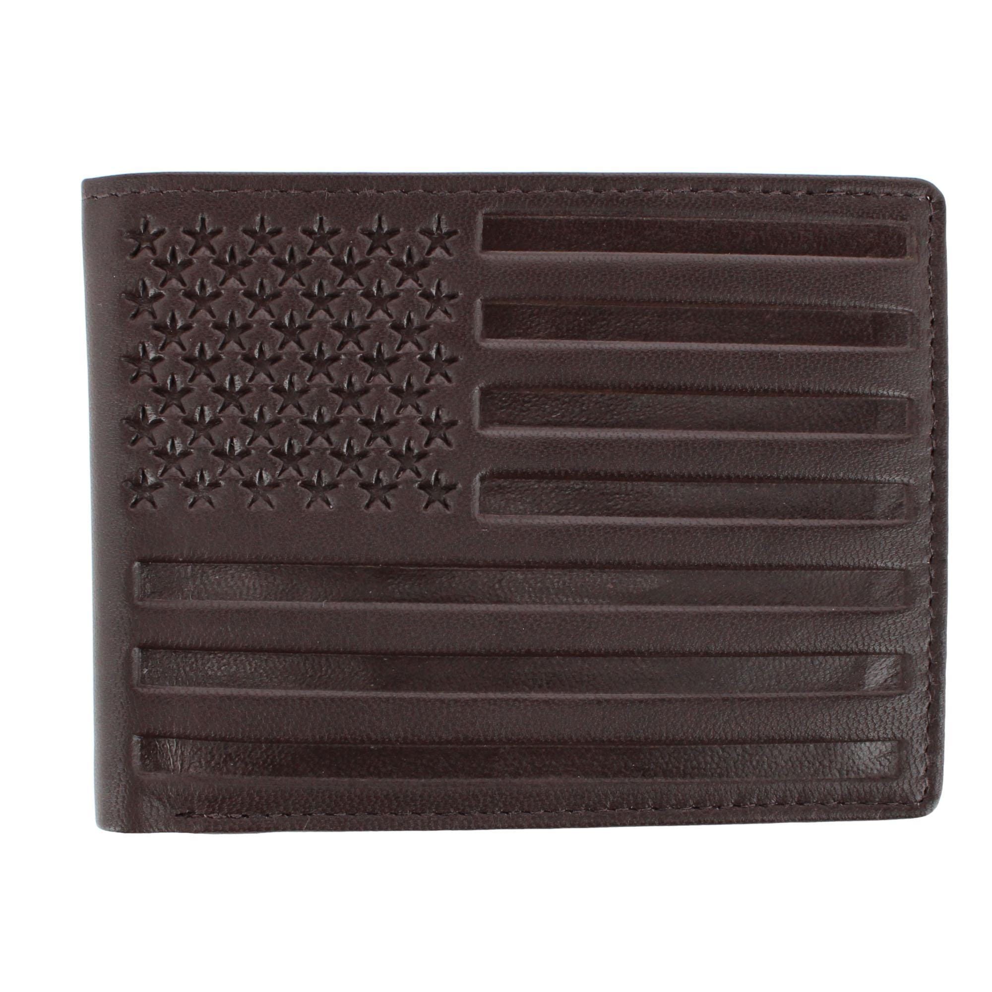 CTM® Men's Leather American Flag Embossed Bifold Wallet