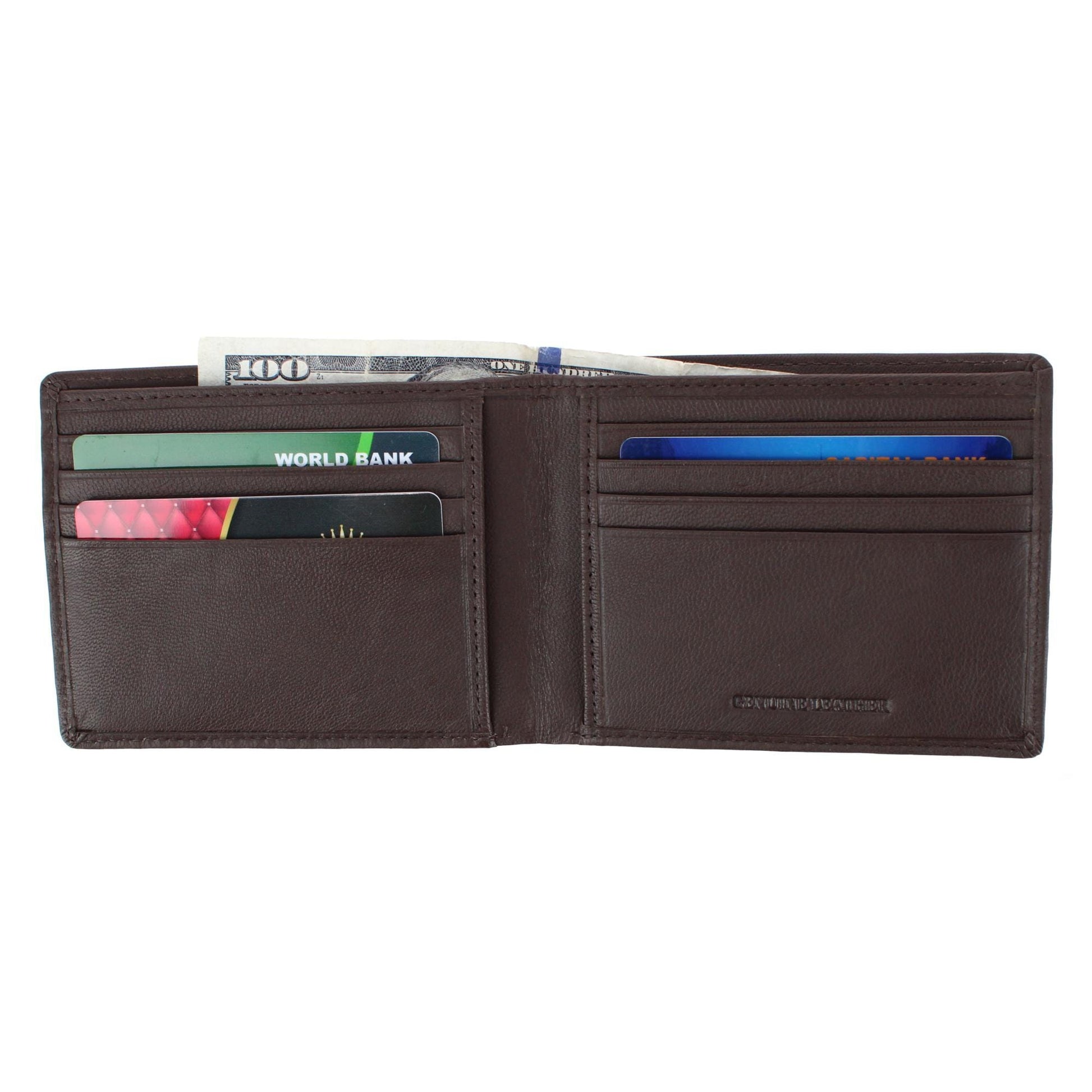 CTM® Men's Leather American Flag Embossed Bifold Wallet - Brown