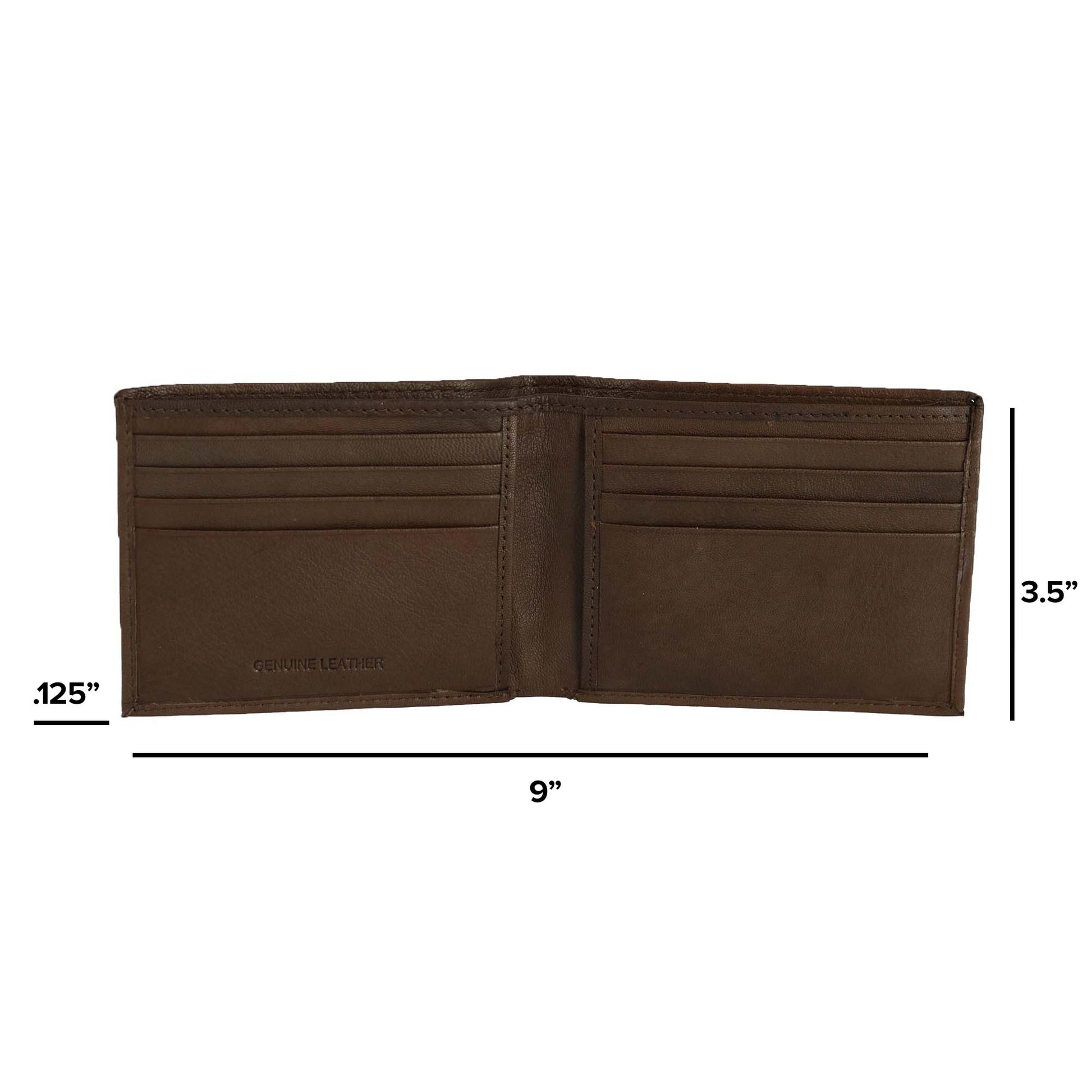 CTM® Men's Leather American Flag Embossed Bifold Wallet - Brown