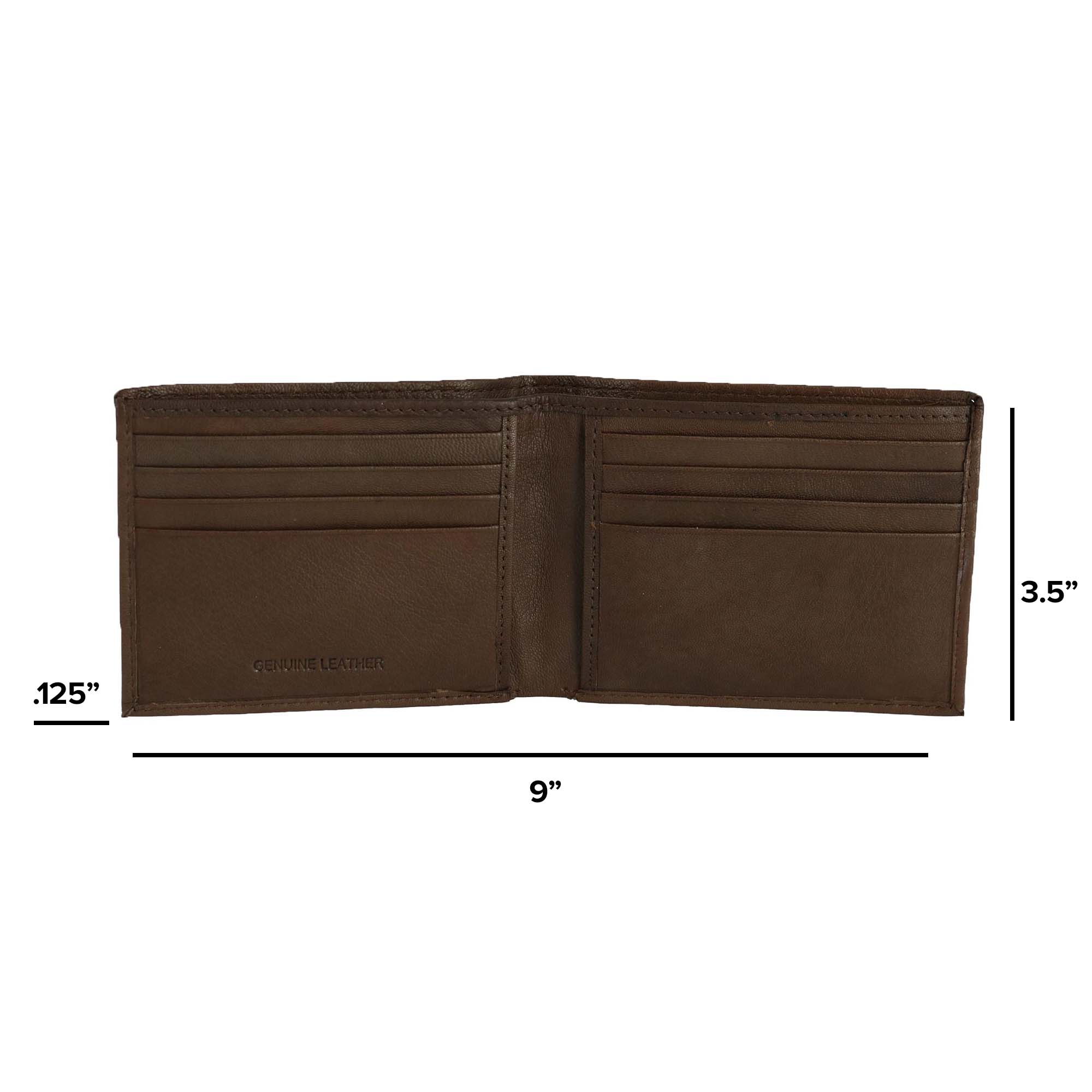 CTM® Men's Leather American Flag Embossed Bifold Wallet - Brown