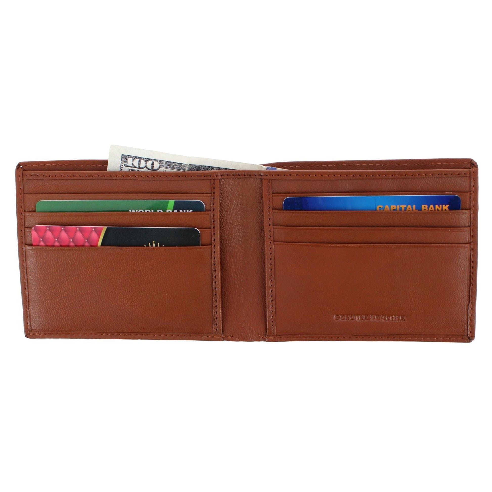 CTM® Men's Leather American Flag Embossed Bifold Wallet - Tan
